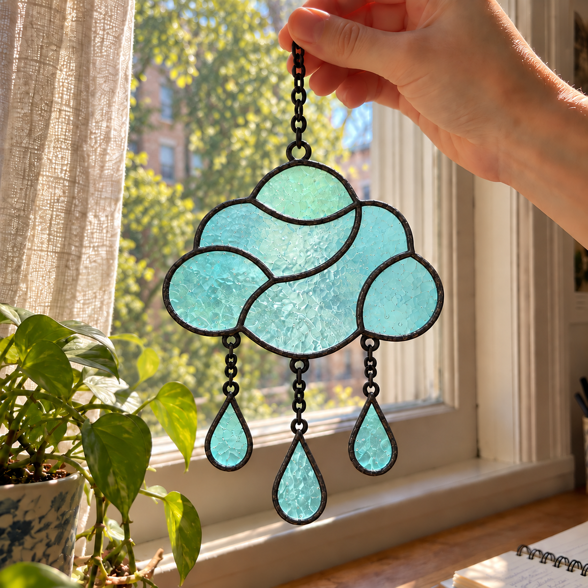 Sun / Moon / Cloud Stained Glass Suncatcher