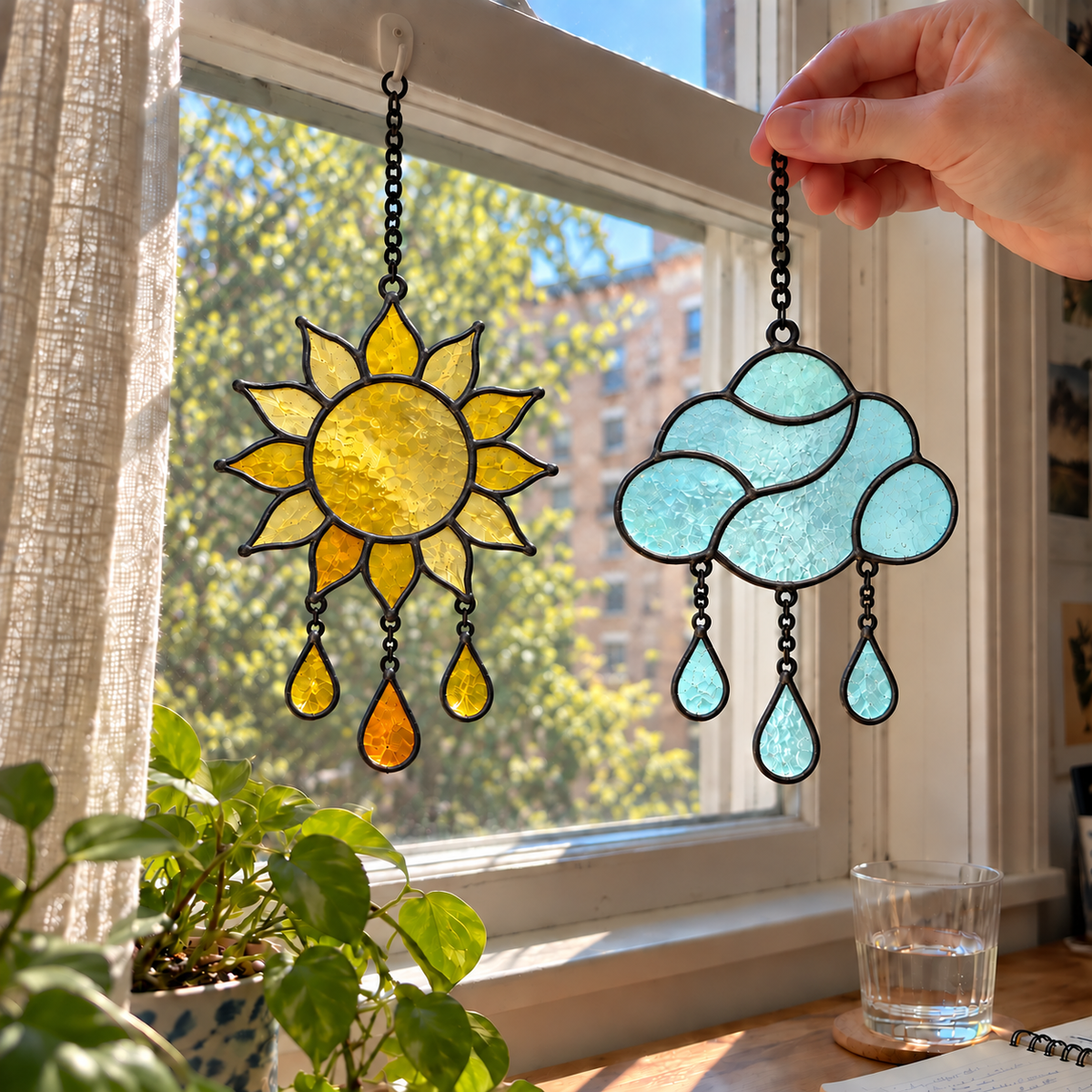 Sun / Moon / Cloud Stained Glass Suncatcher