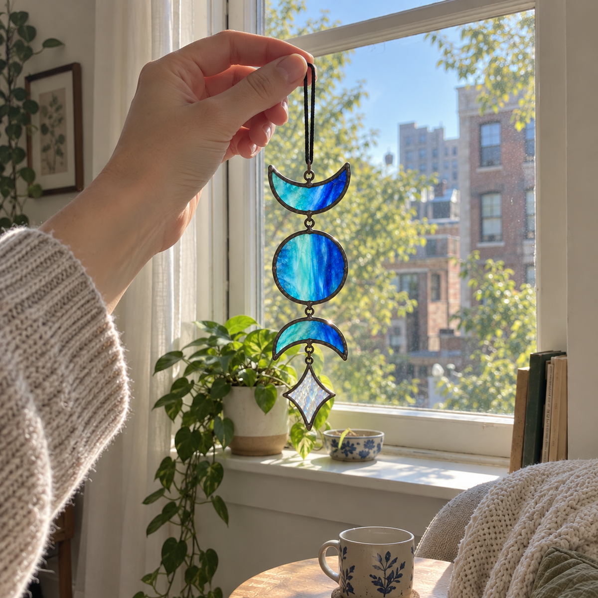 Moon Phase Stained Glass Suncatcher