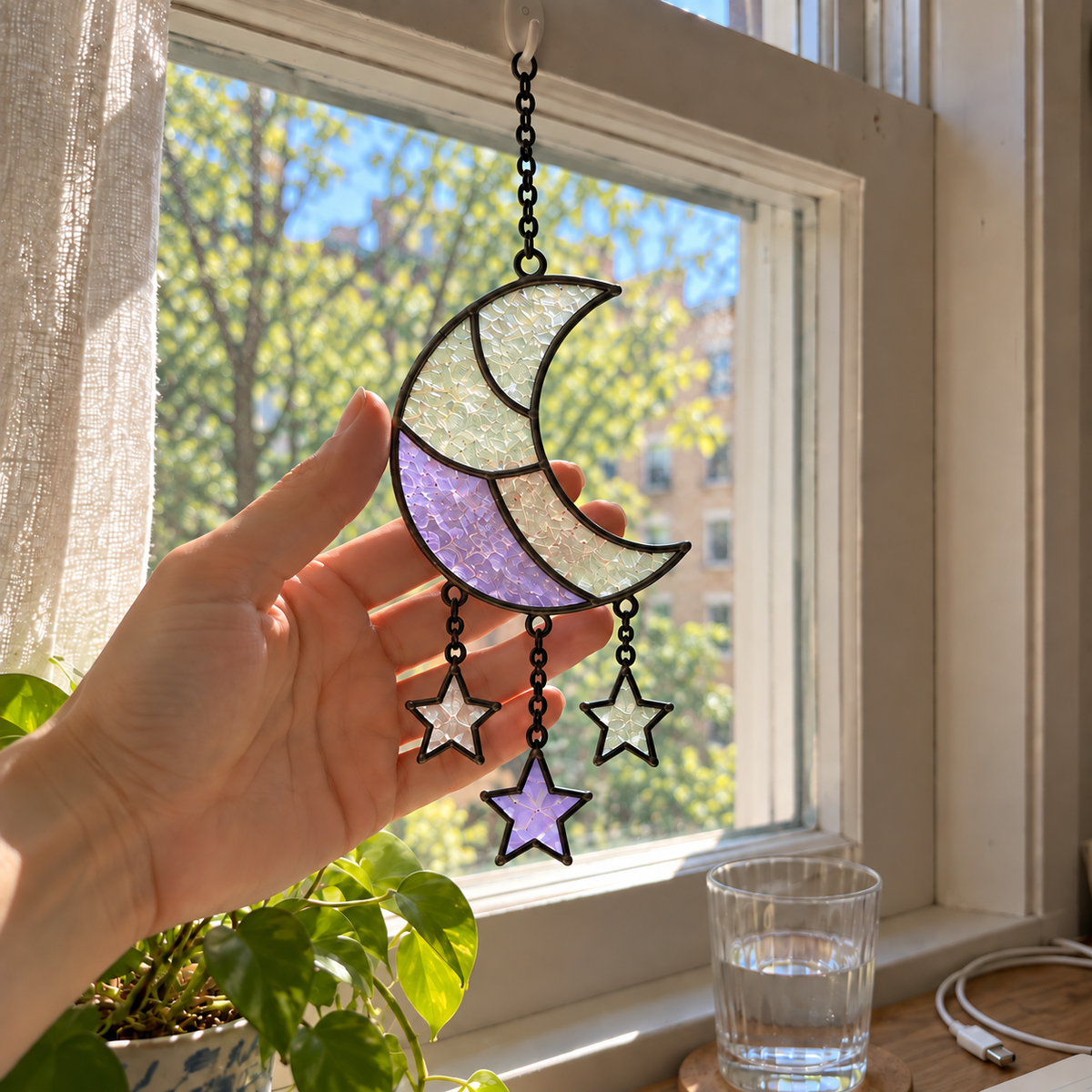 Sun / Moon / Cloud Stained Glass Suncatcher