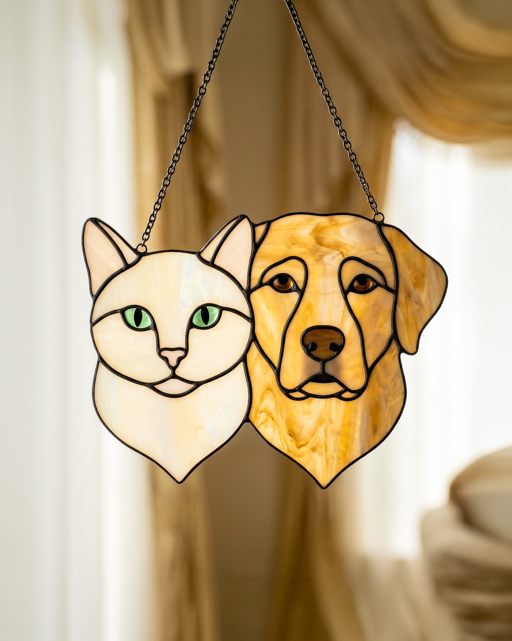 Stained Glass Cat and Dog Suncatcher
