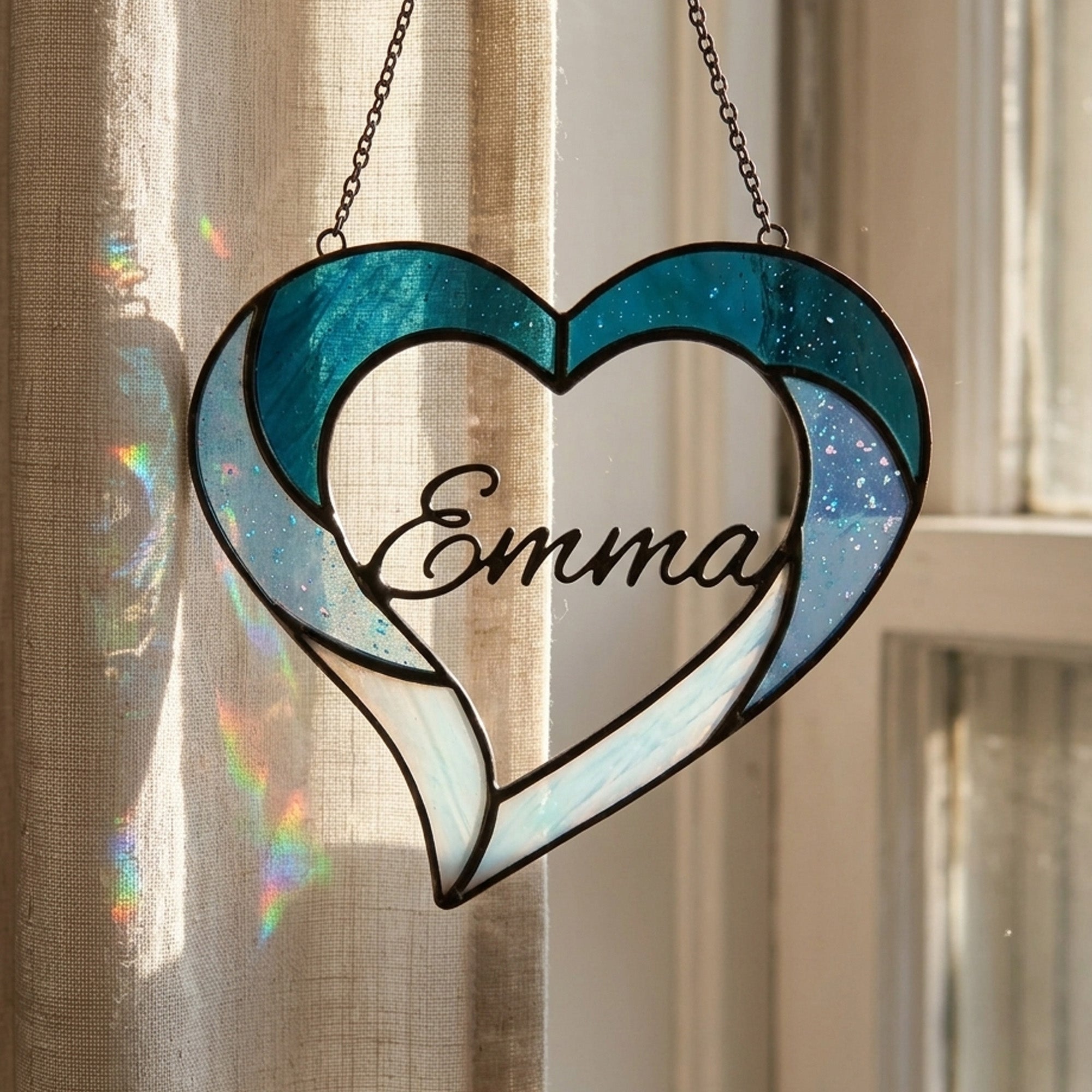 Stained Glass Custom Name Heart Photo Frame