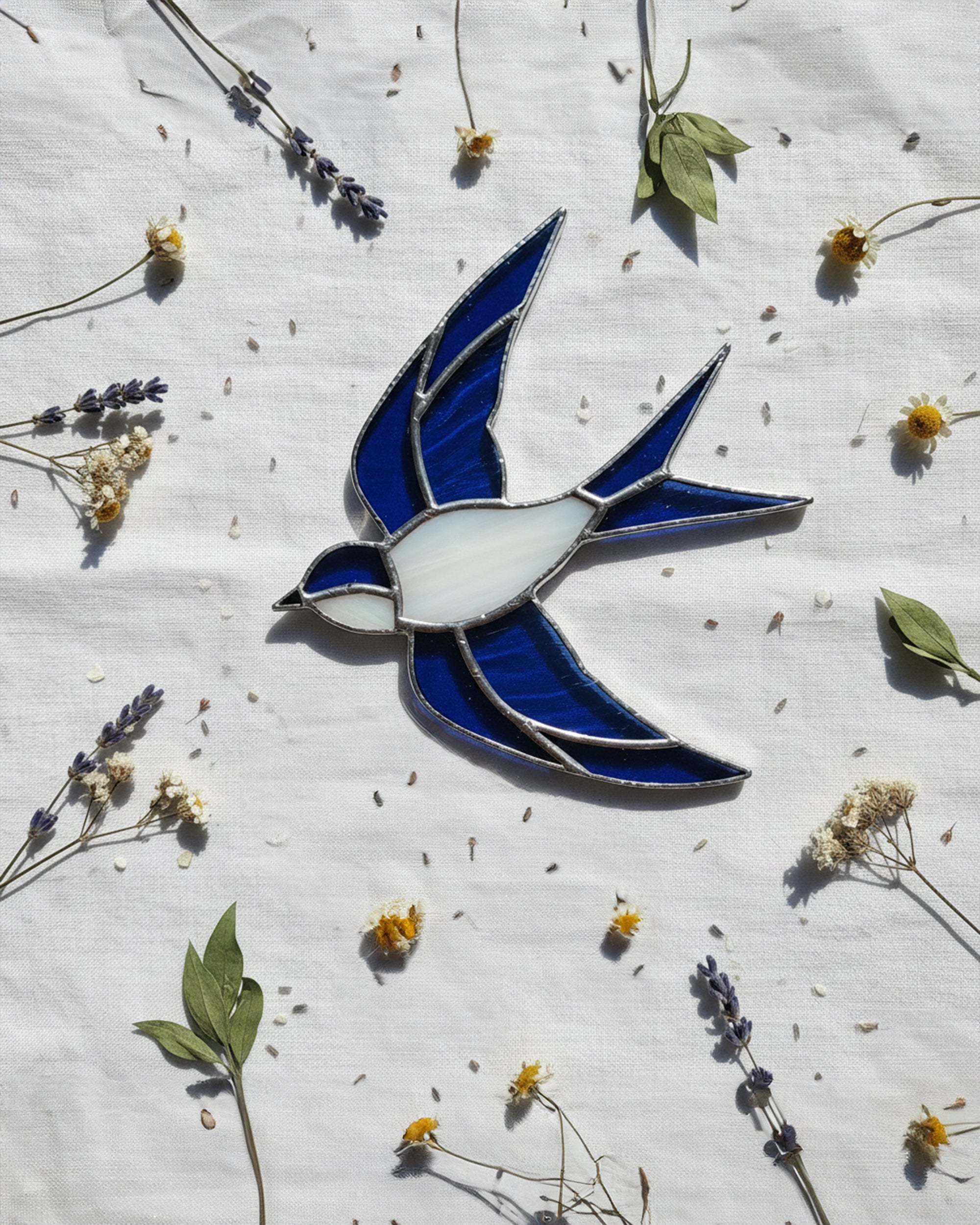 Handcrafted Stained Glass Swallow Bird Suncatcher