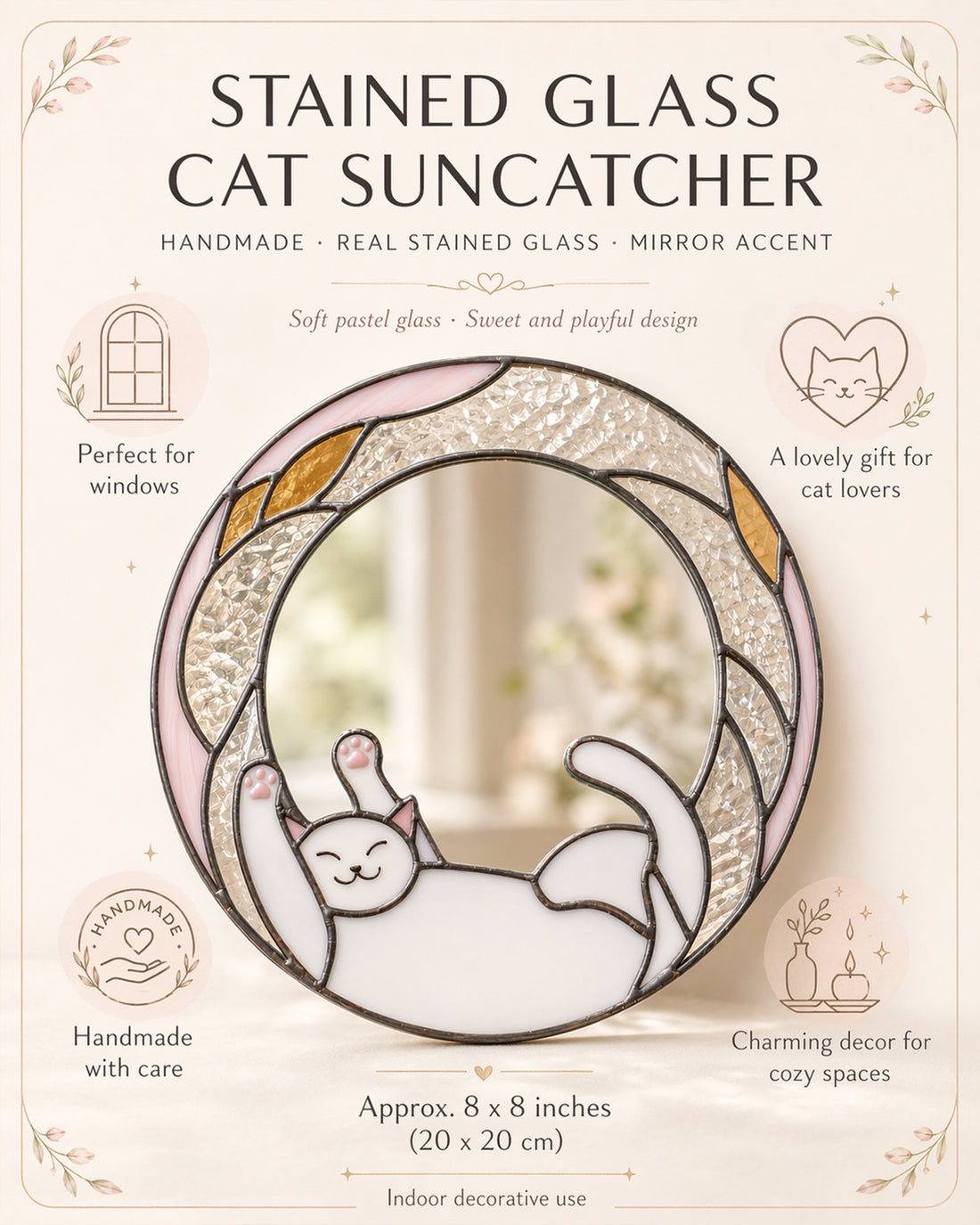 Stained Glass Pink Cat Suncatcher
