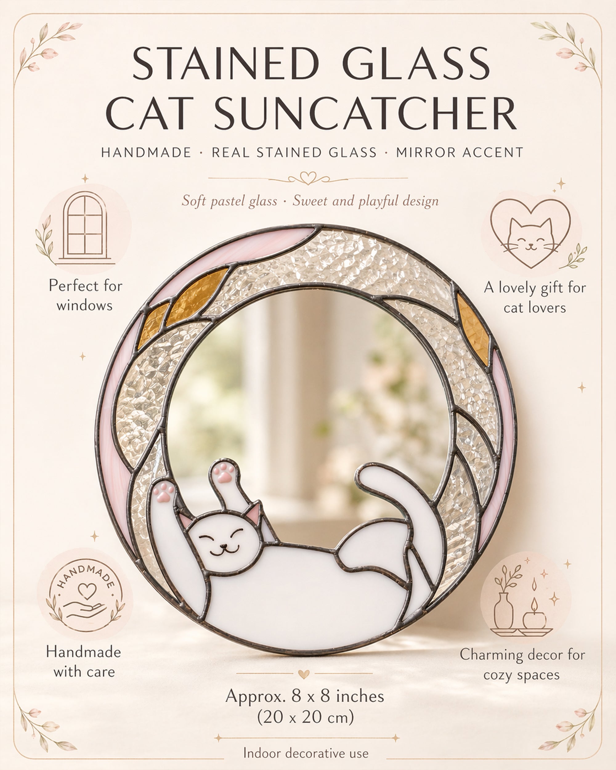 Stained Glass Pink Cat Suncatcher