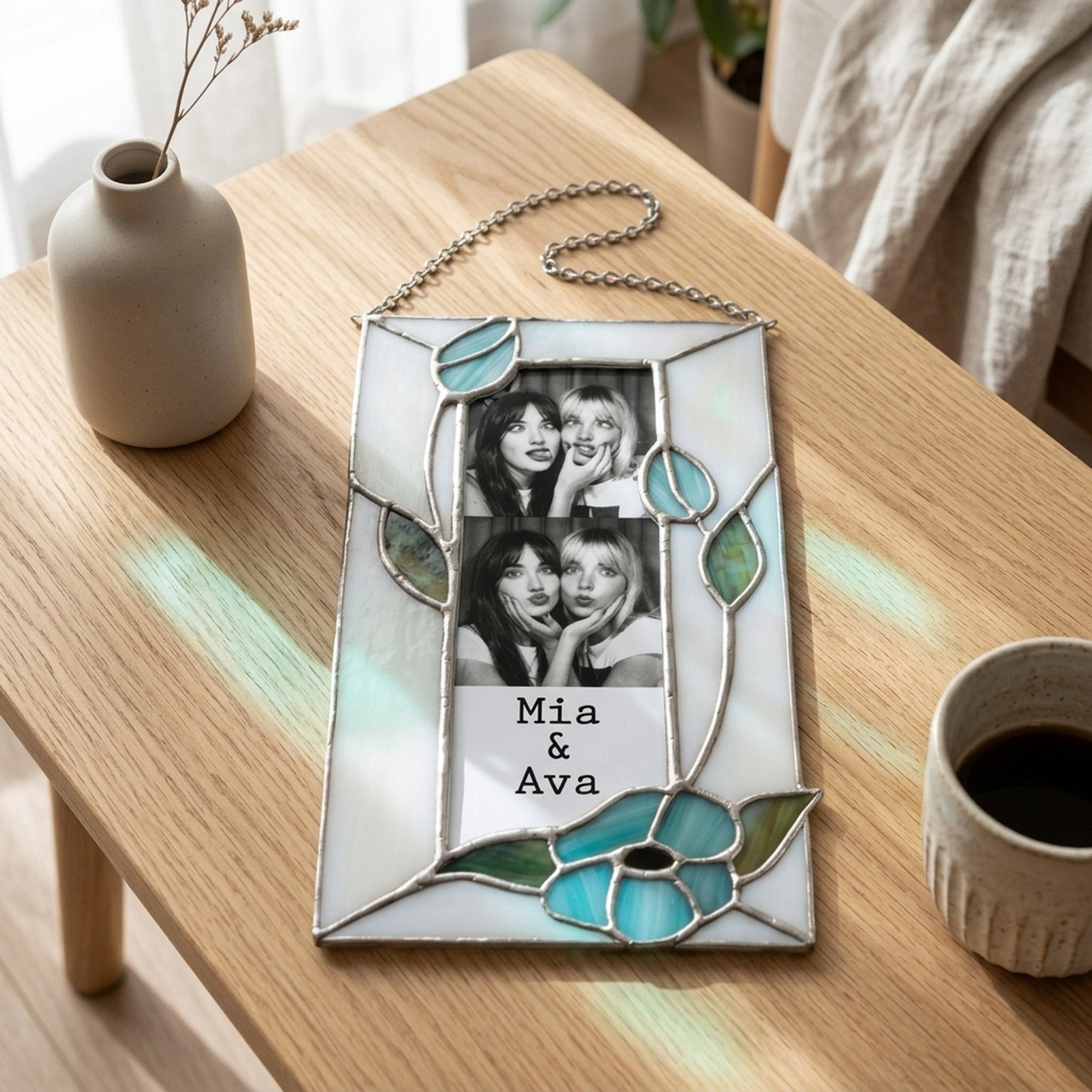Stained Glass Custom Flower Bestie Photo Frame