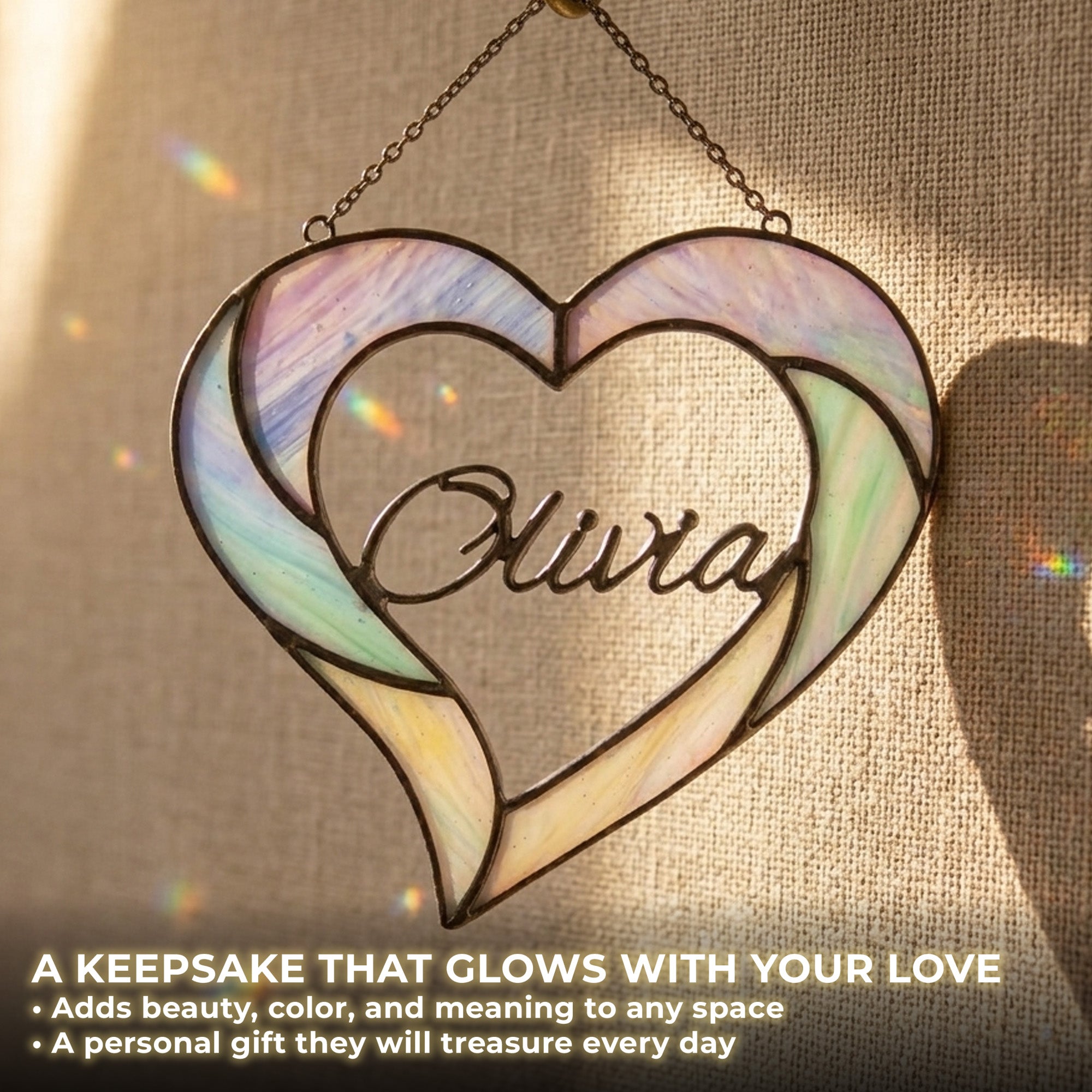 Stained Glass Custom Name Heart Photo Frame