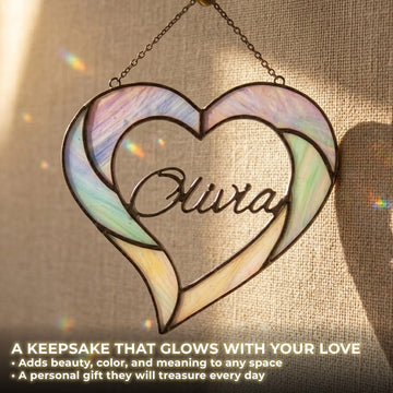 Stained Glass Custom Name Heart Photo Frame