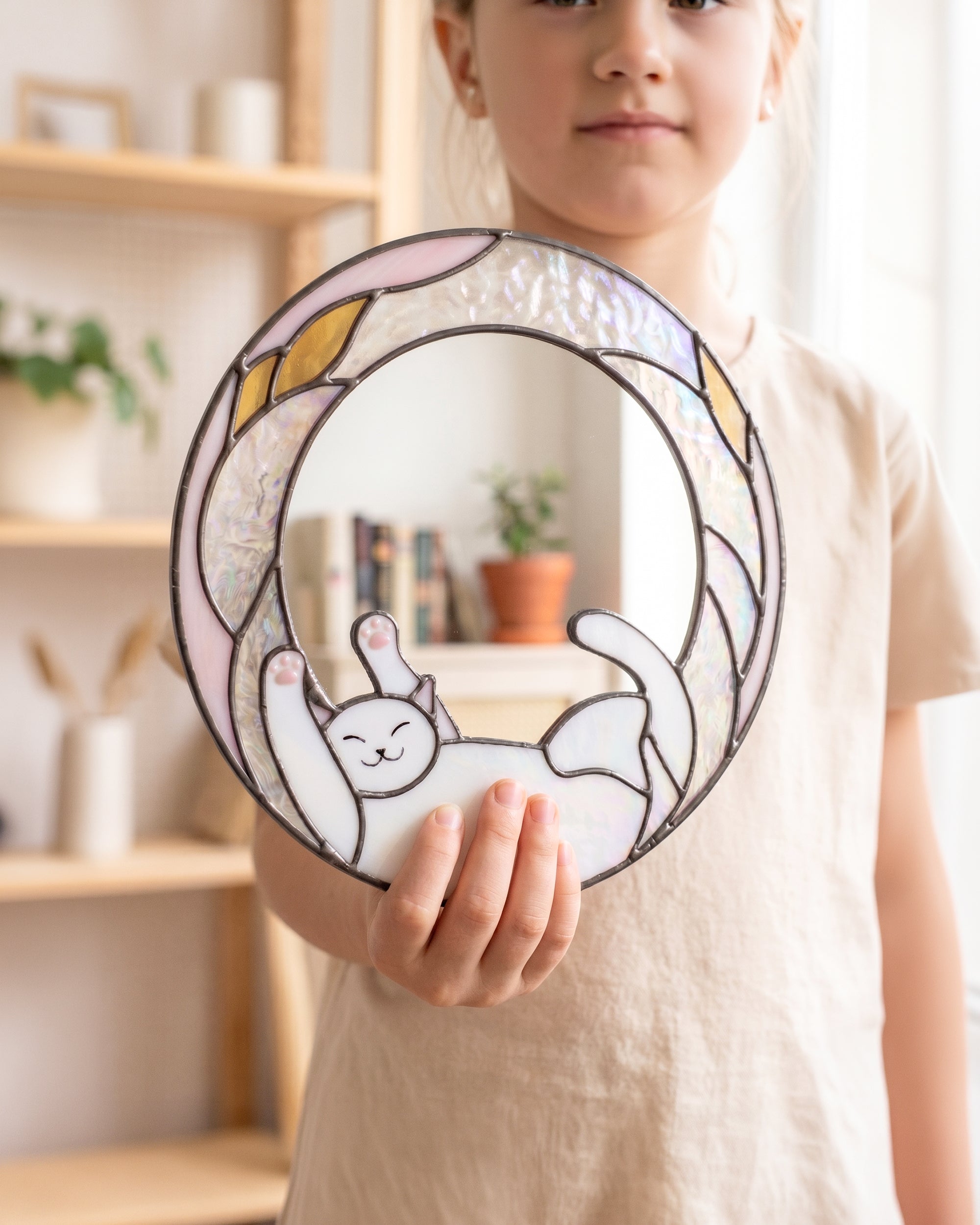 Stained Glass Pink Cat Suncatcher
