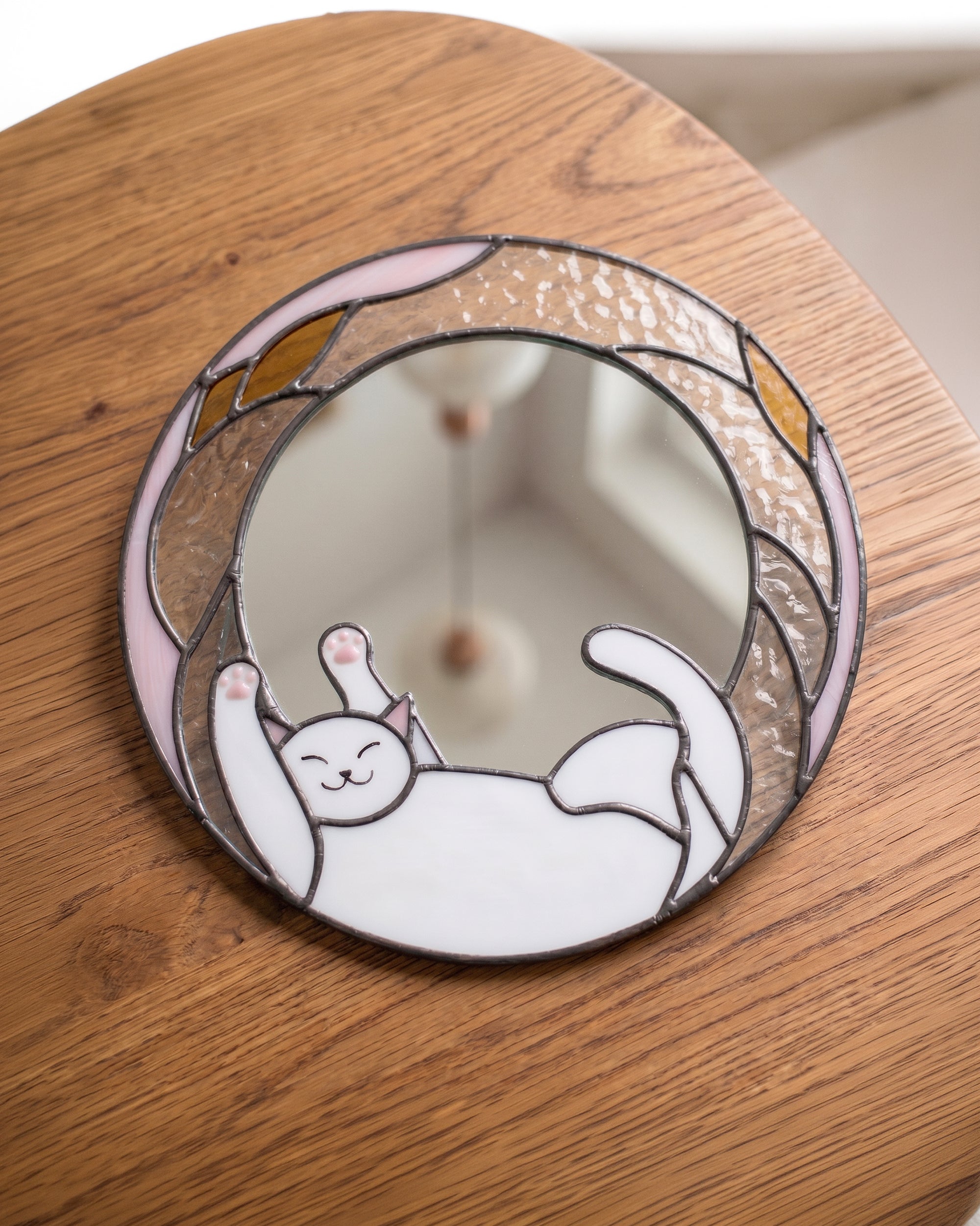 Stained Glass Pink Cat Suncatcher