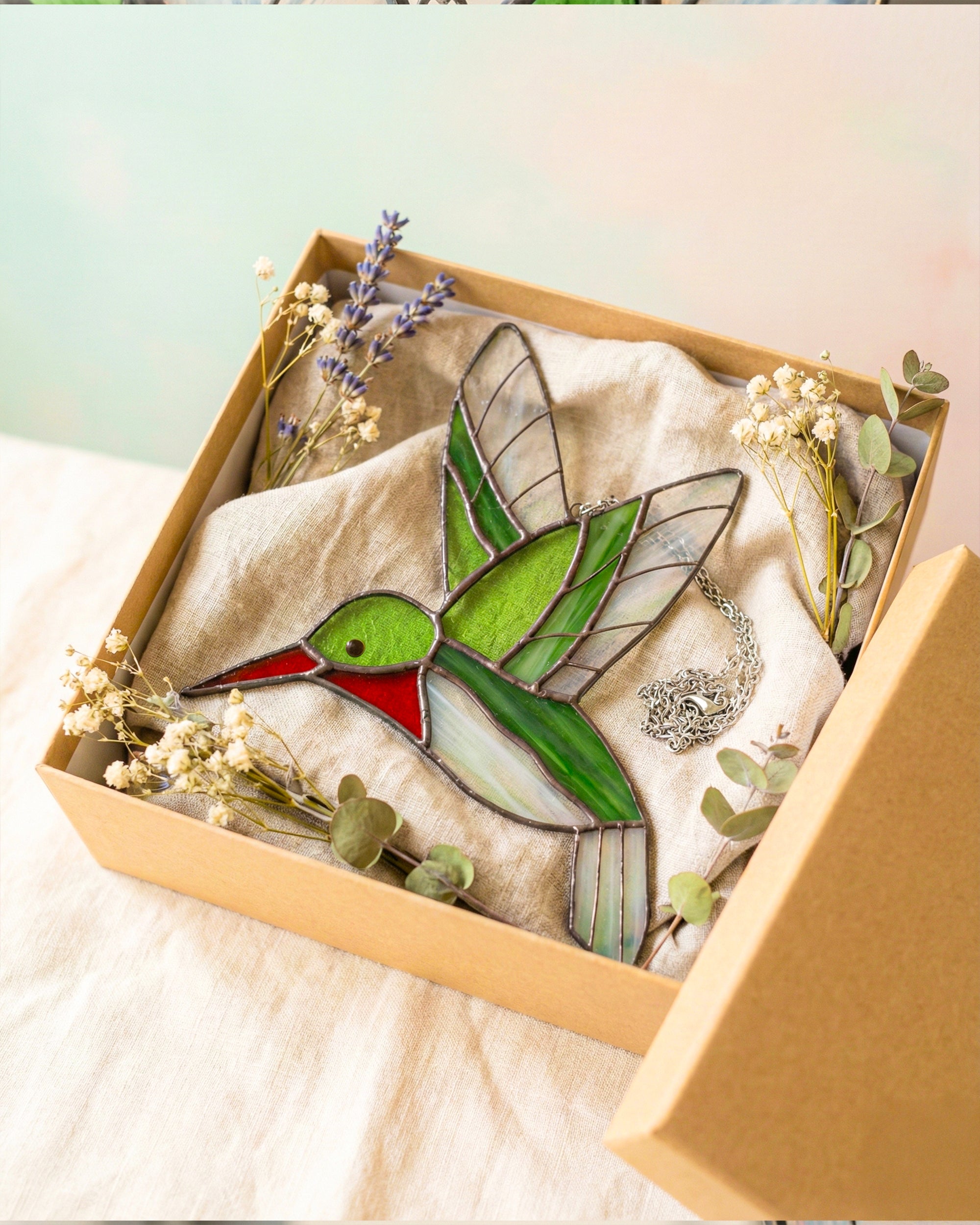 Stained Glass Hummingbird Suncatcher
