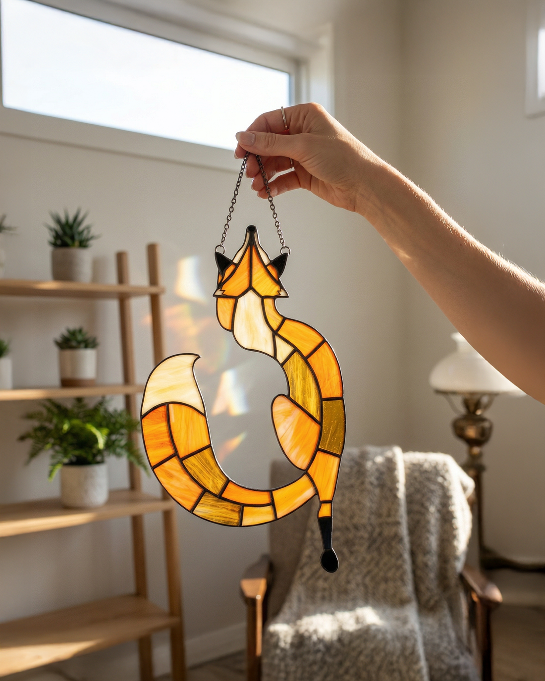 Handcrafted Stained Glass Red Fox Suncatcher