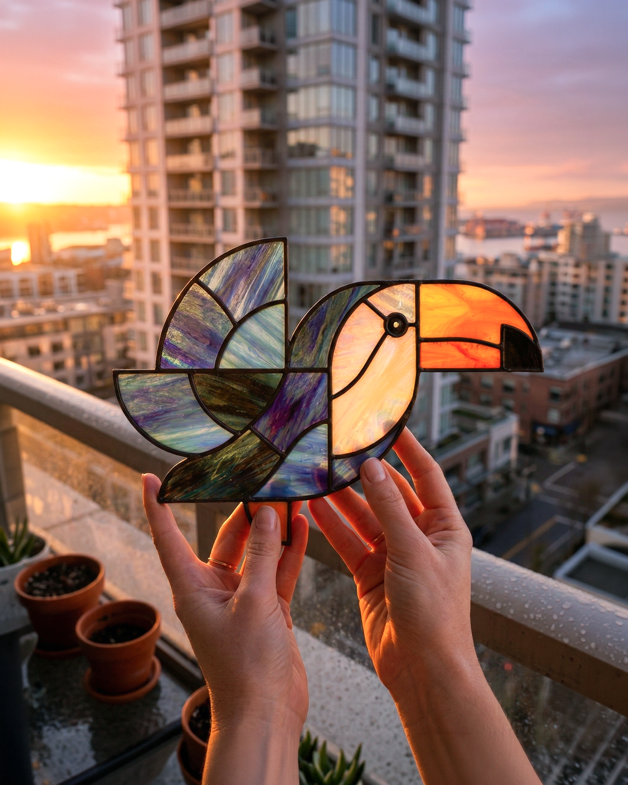 Handcrafted Stained Glass Toucan Bird Suncatcher
