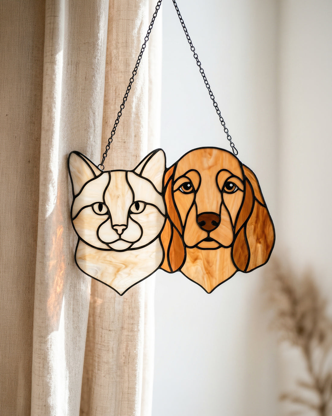 Stained Glass Cat and Dog Suncatcher