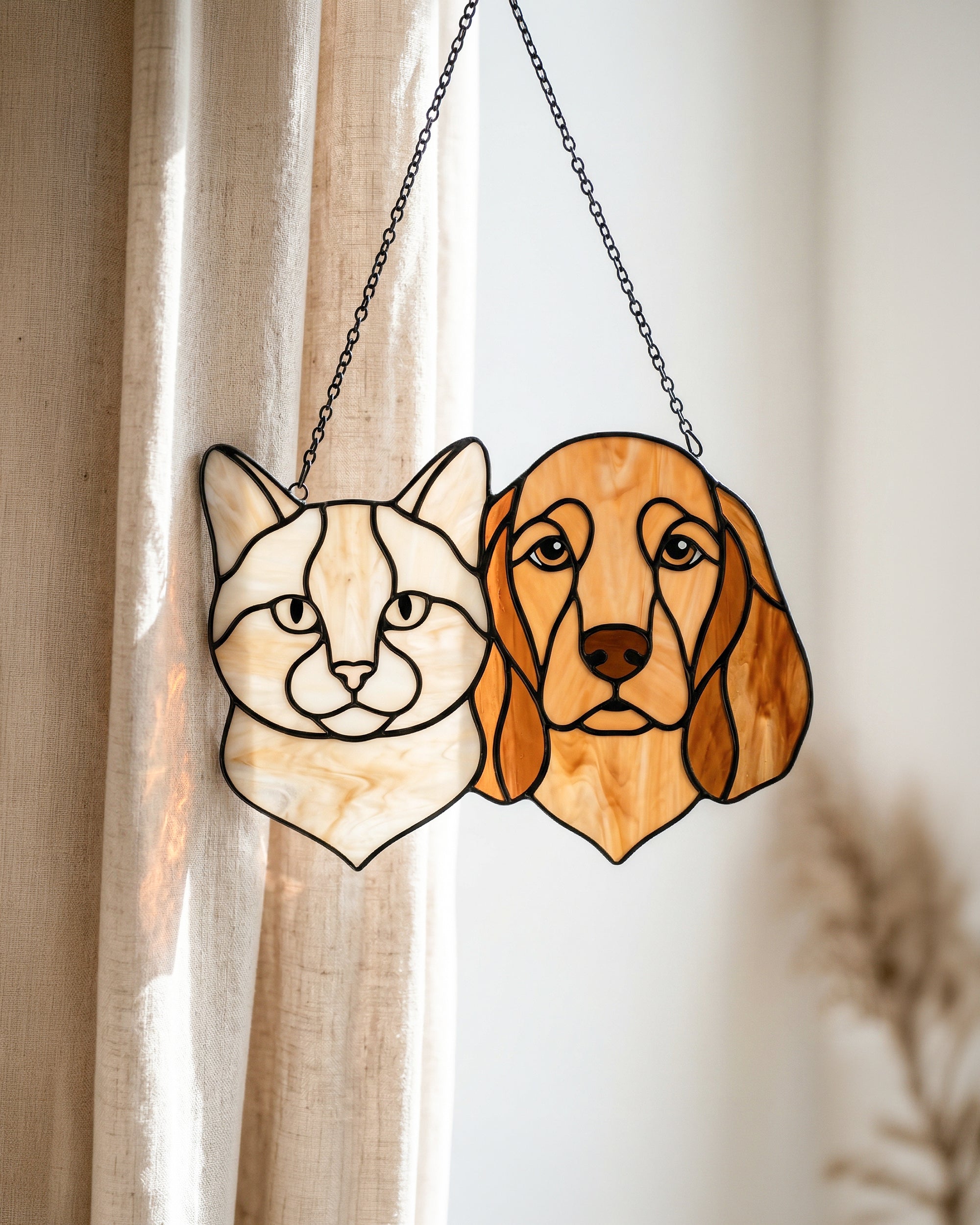 Stained Glass Cat and Dog Suncatcher