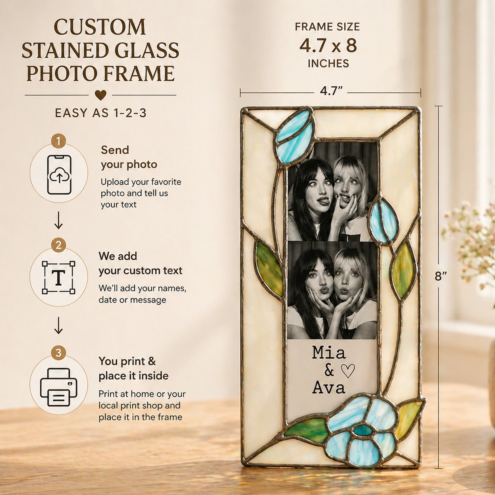 Stained Glass Custom Flower Bestie Photo Frame
