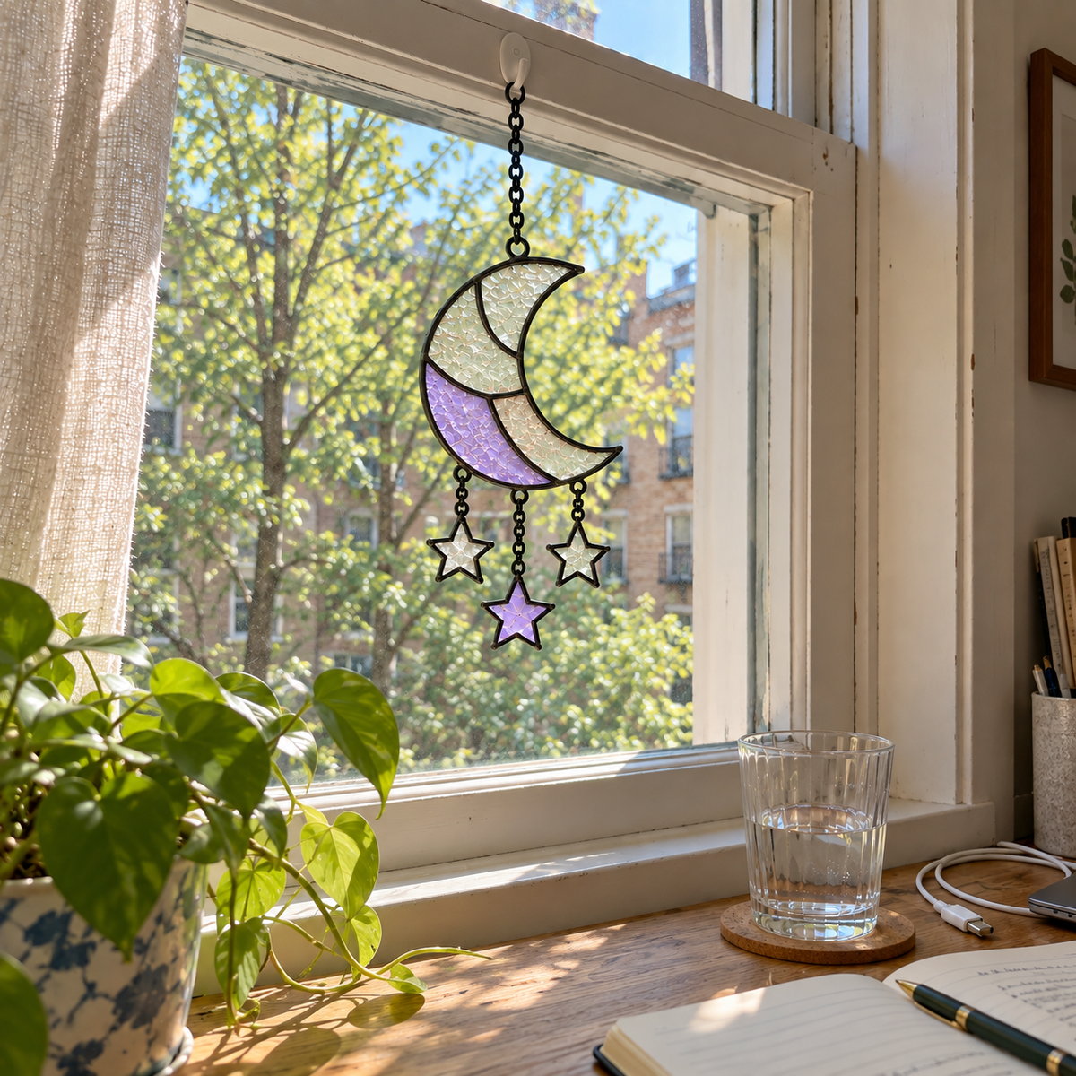Sun / Moon / Cloud Stained Glass Suncatcher