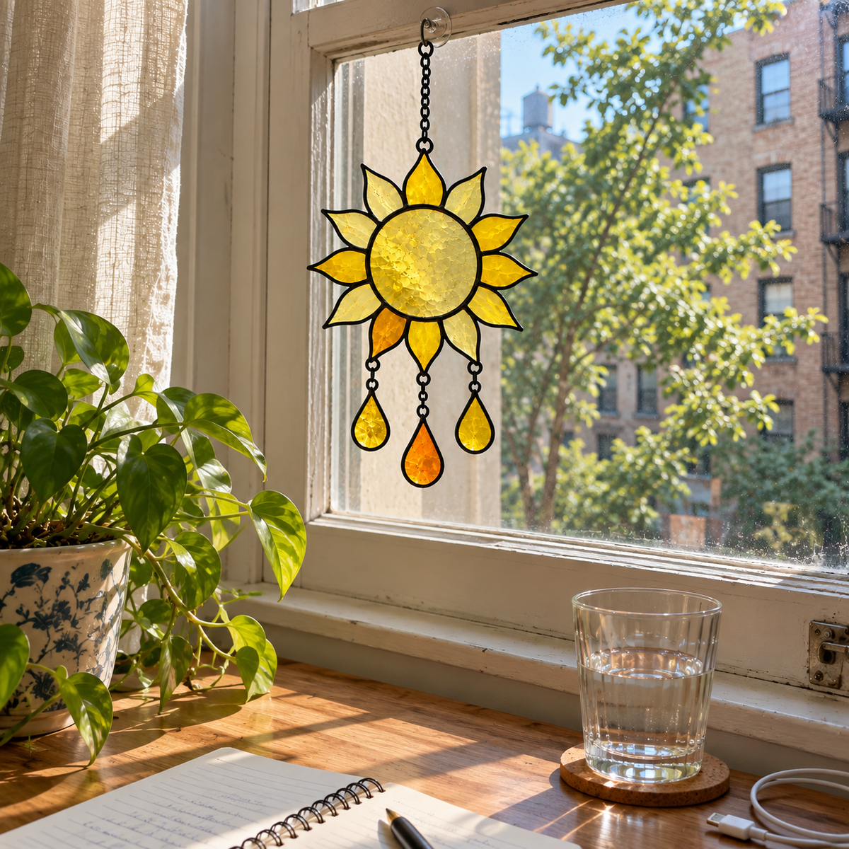 Sun / Moon / Cloud Stained Glass Suncatcher