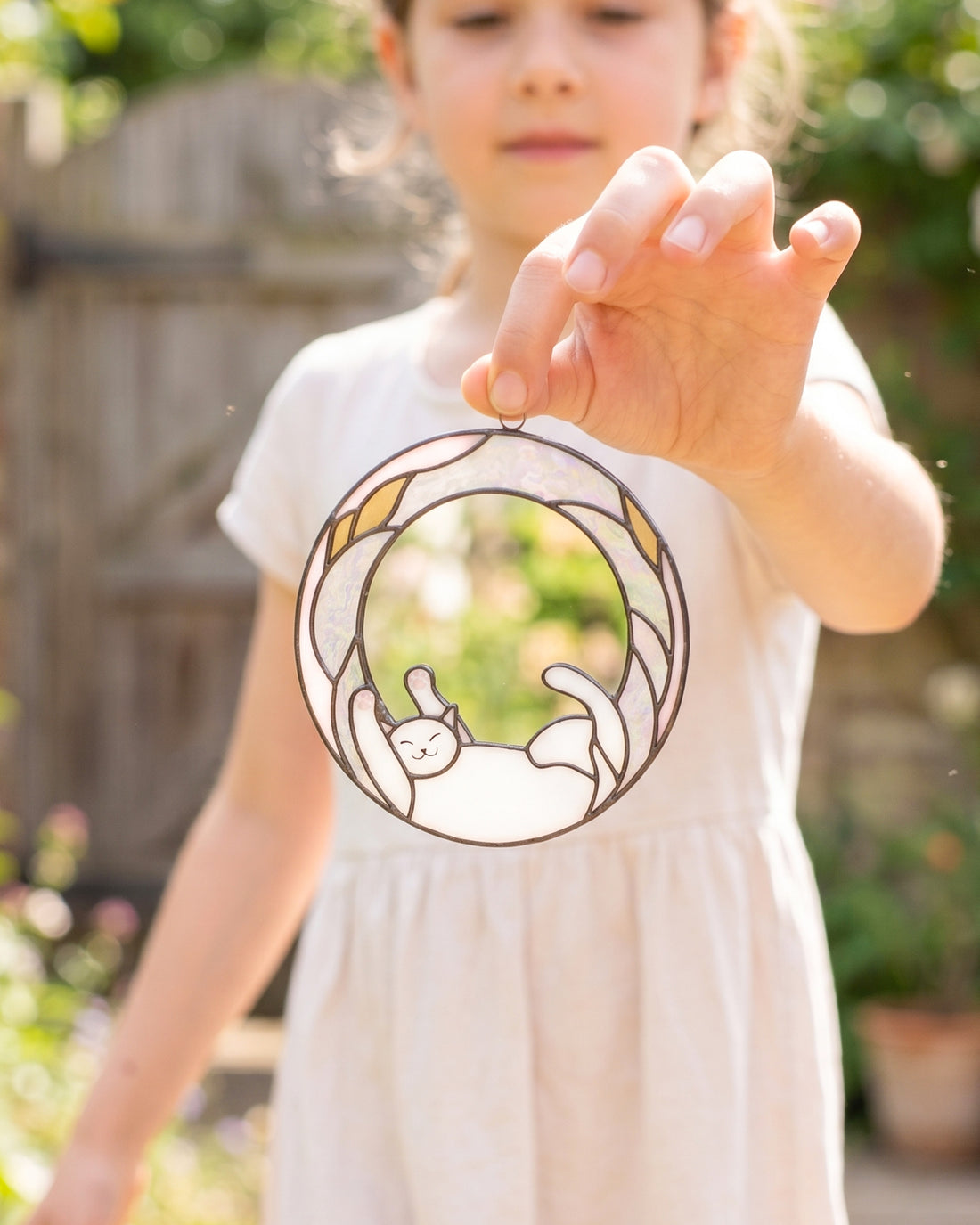 Stained Glass Pink Cat Suncatcher