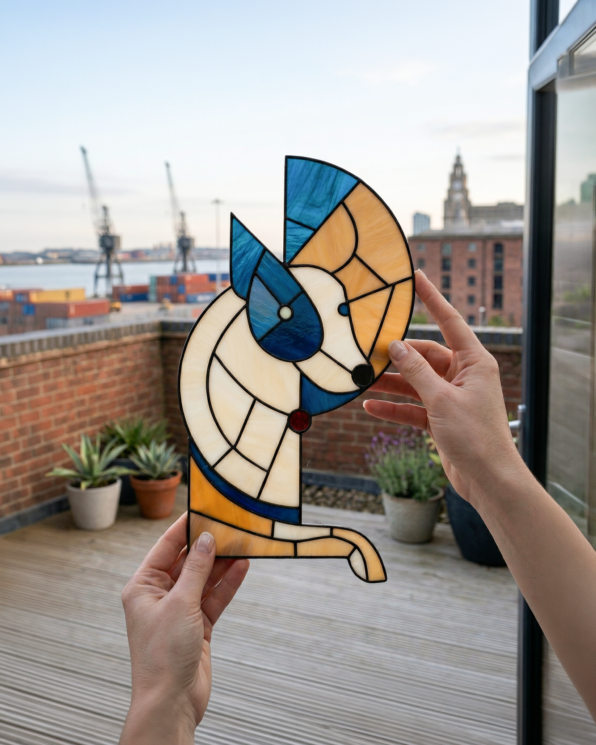 Artistic Geometric Stained Glass Dog Suncatcher