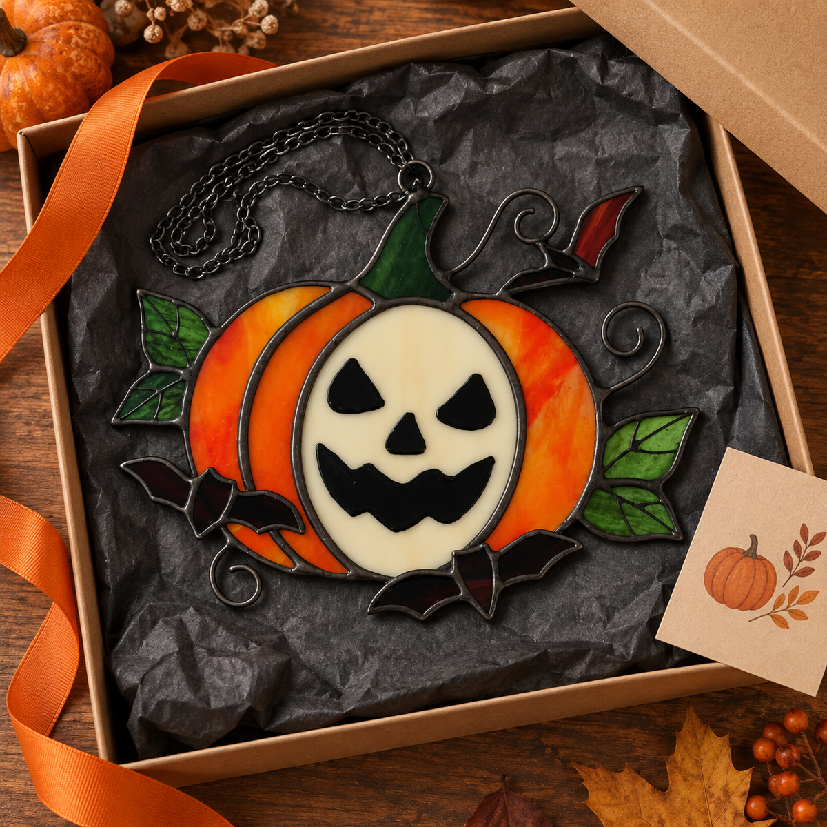 Stained Glass Pumpkin Suncatcher – Spooky & Cute Autumn Decor