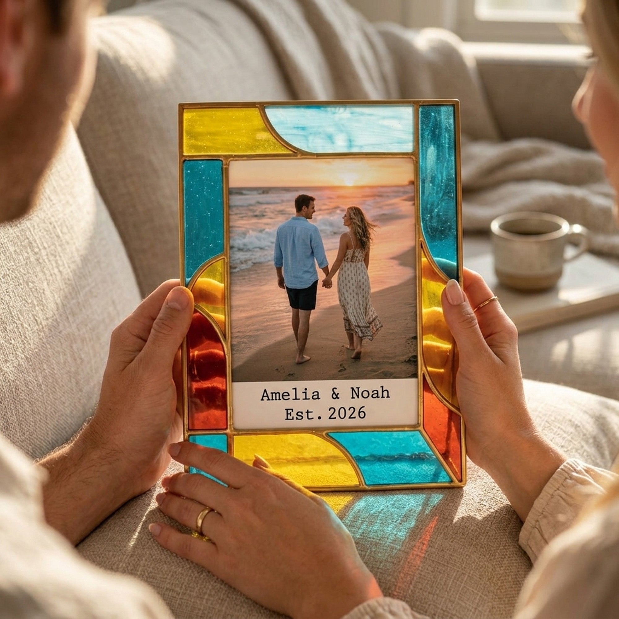 Stained Glass Custom Couple Wedding Photo Frame
