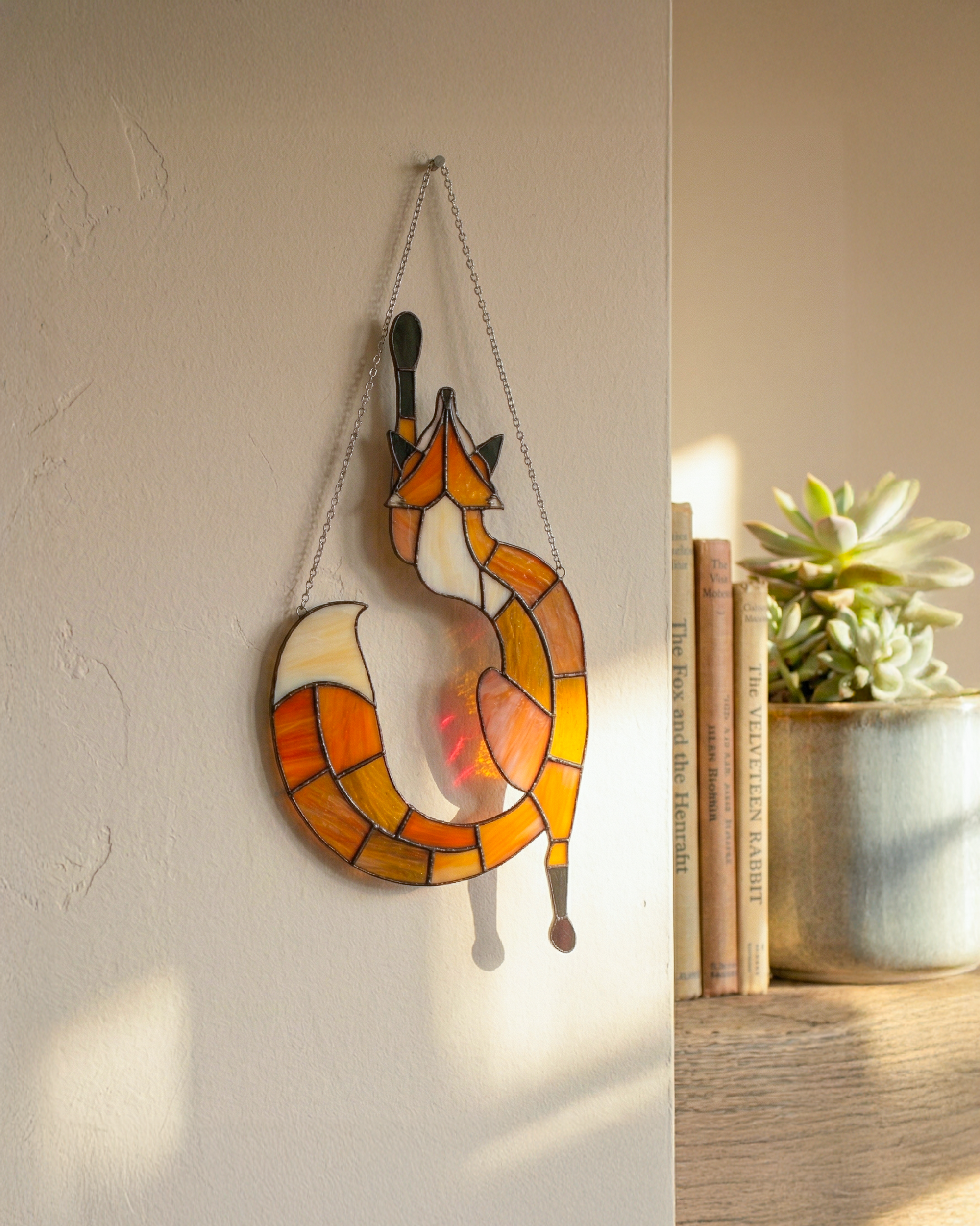 Handcrafted Stained Glass Red Fox Suncatcher