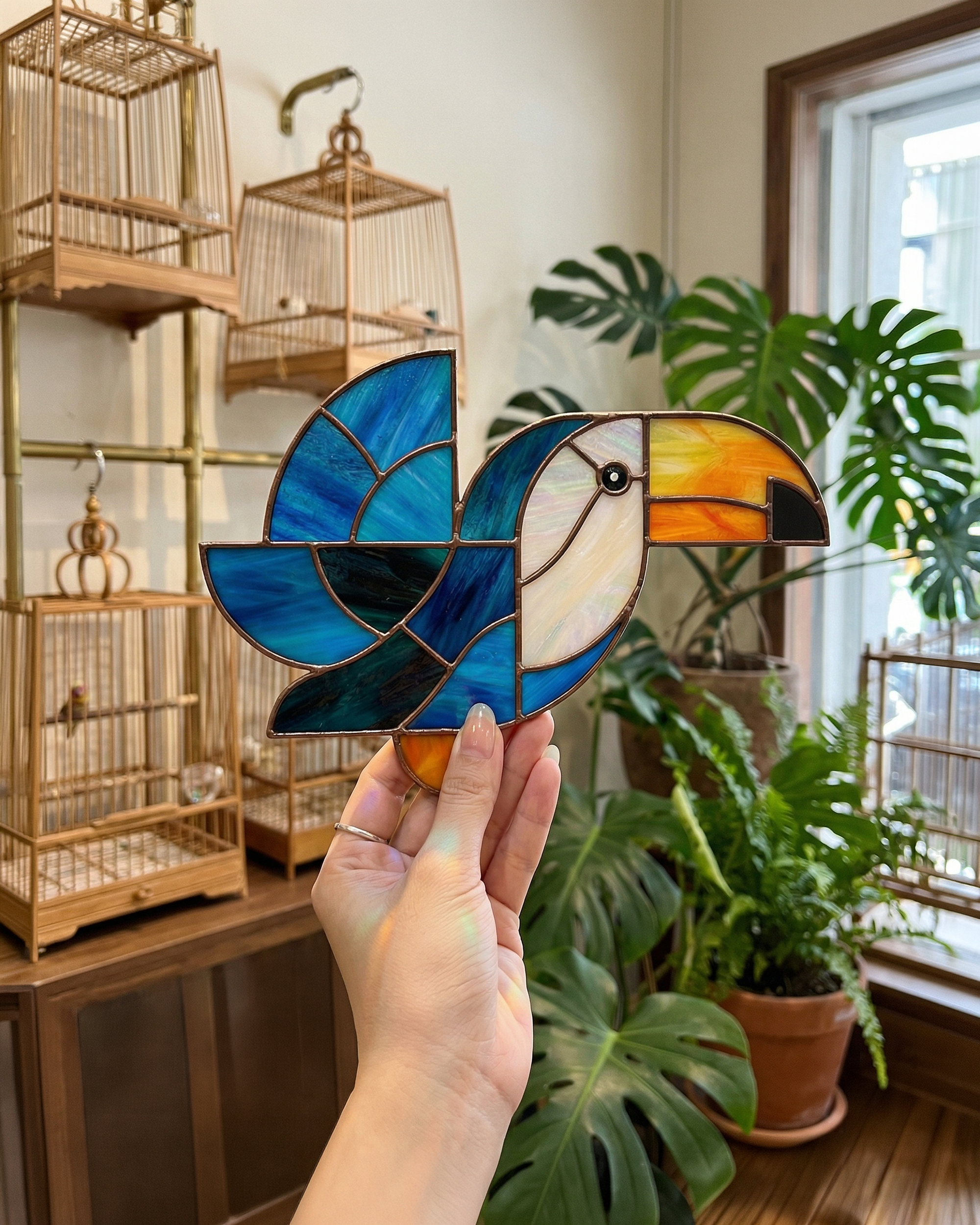 Handcrafted Stained Glass Toucan Bird Suncatcher
