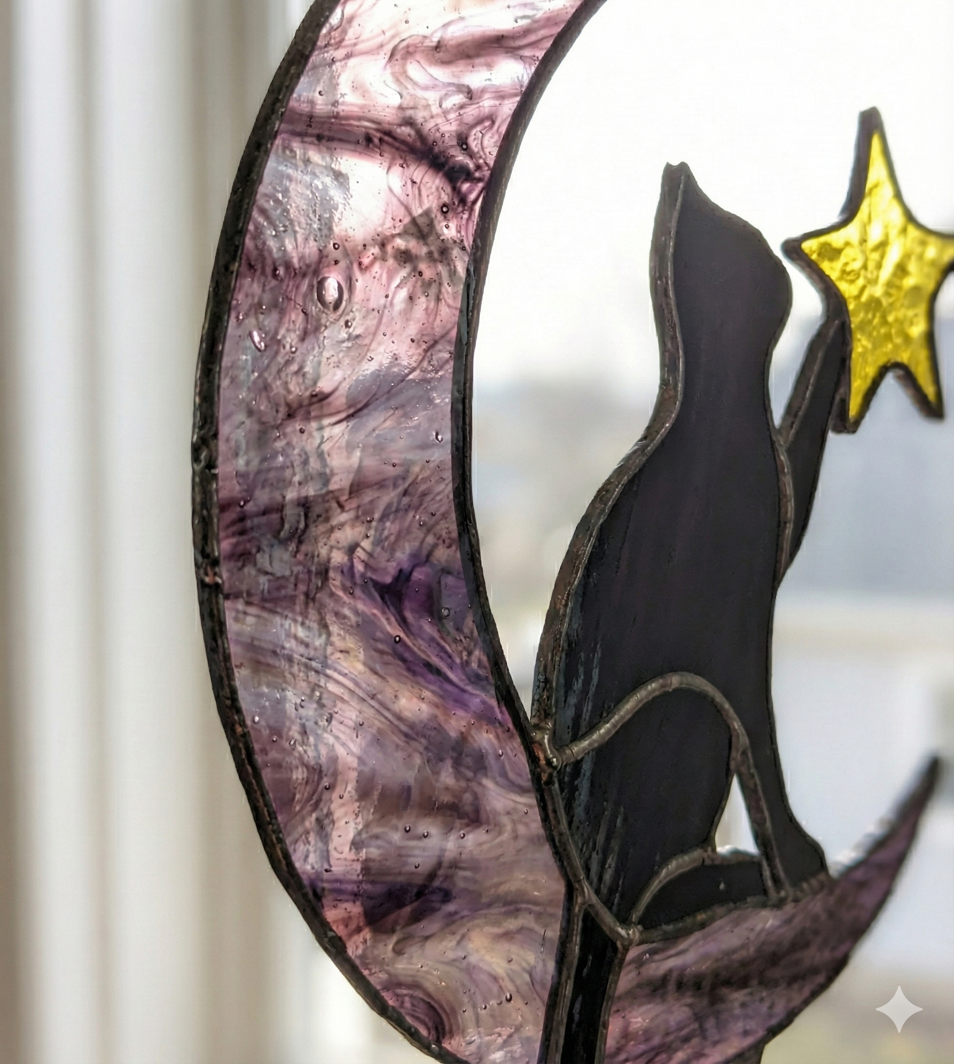 Stained Glass Cat & Moon Suncatcher
