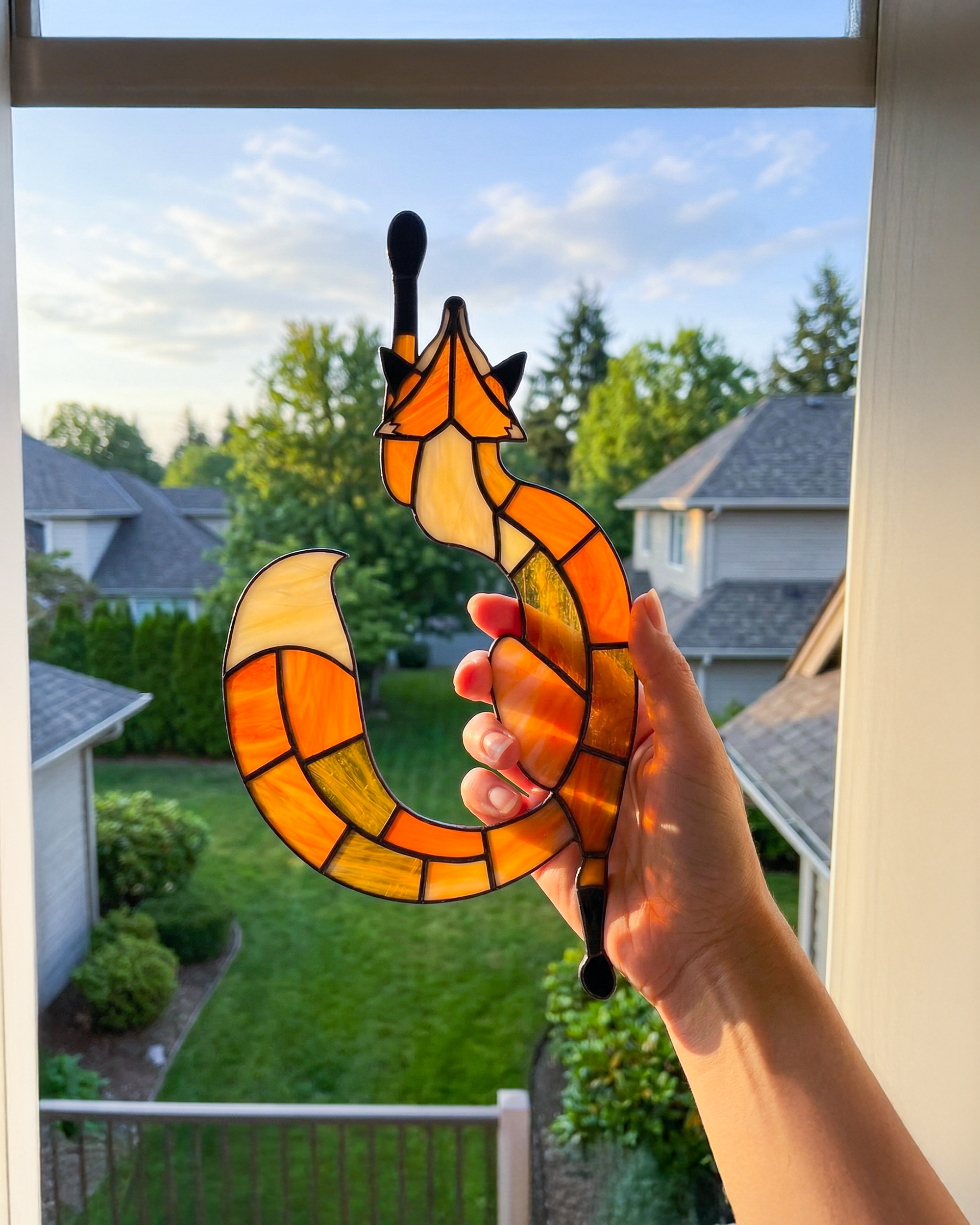 Handcrafted Stained Glass Red Fox Suncatcher