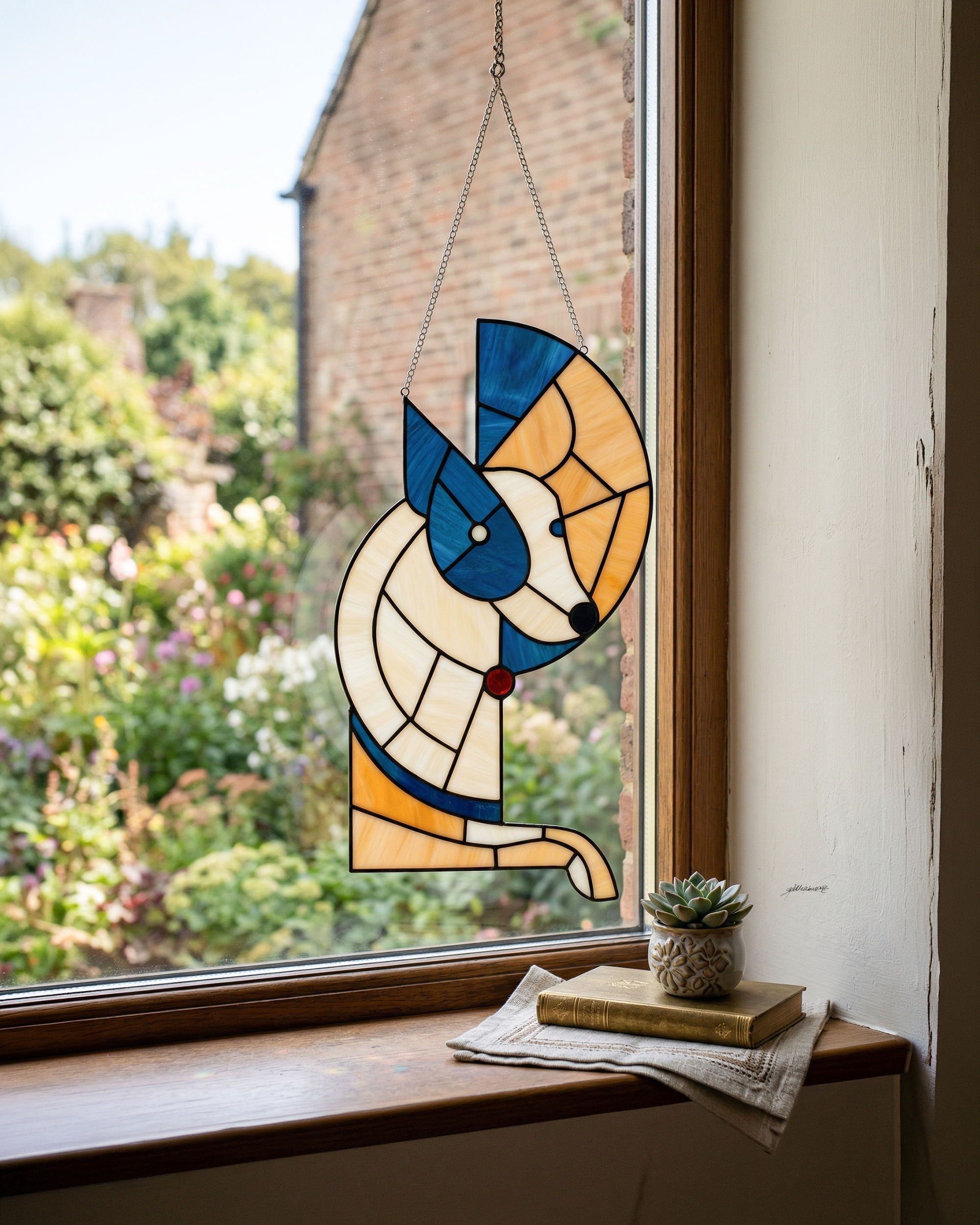 Artistic Geometric Stained Glass Dog Suncatcher