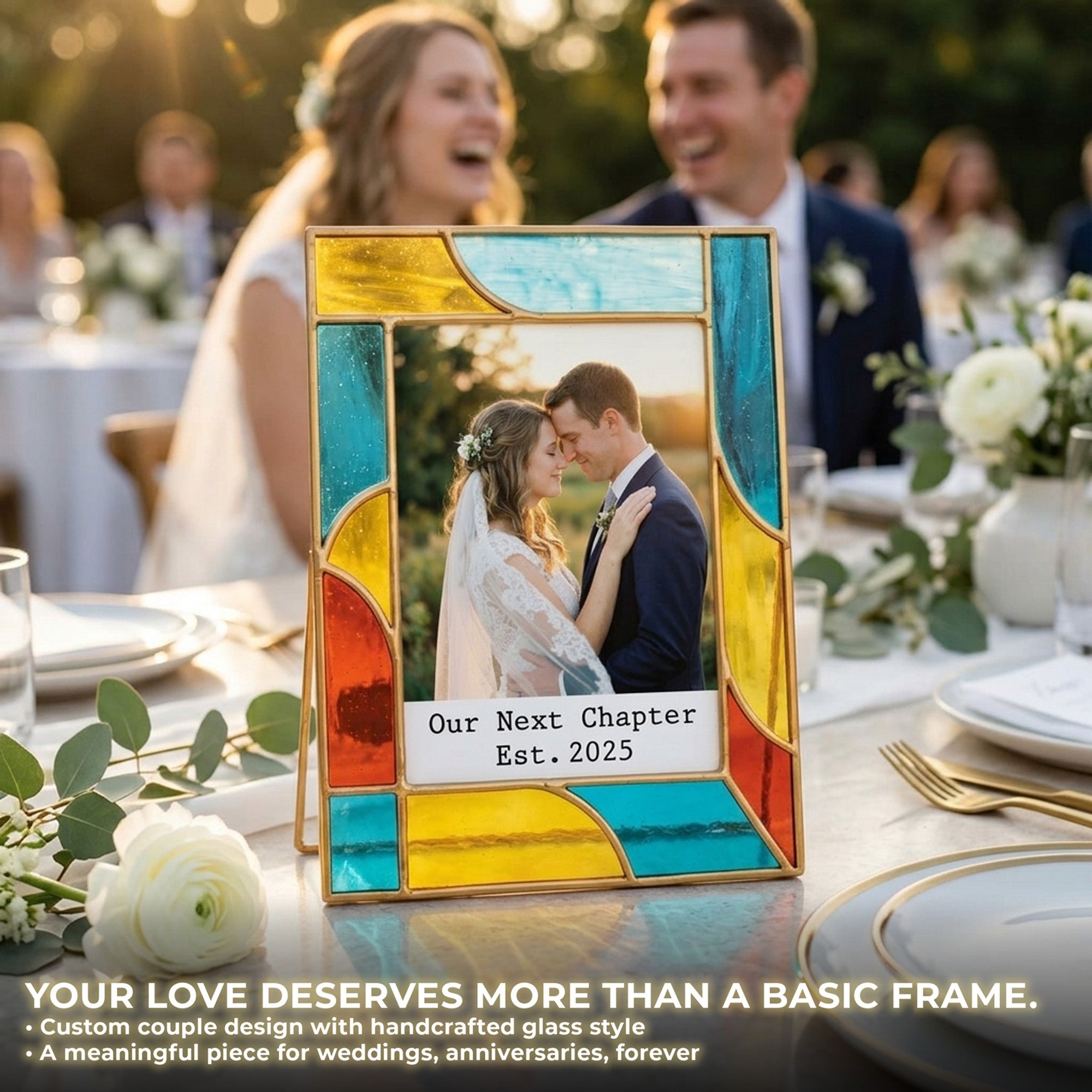 Stained Glass Custom Couple Wedding Photo Frame