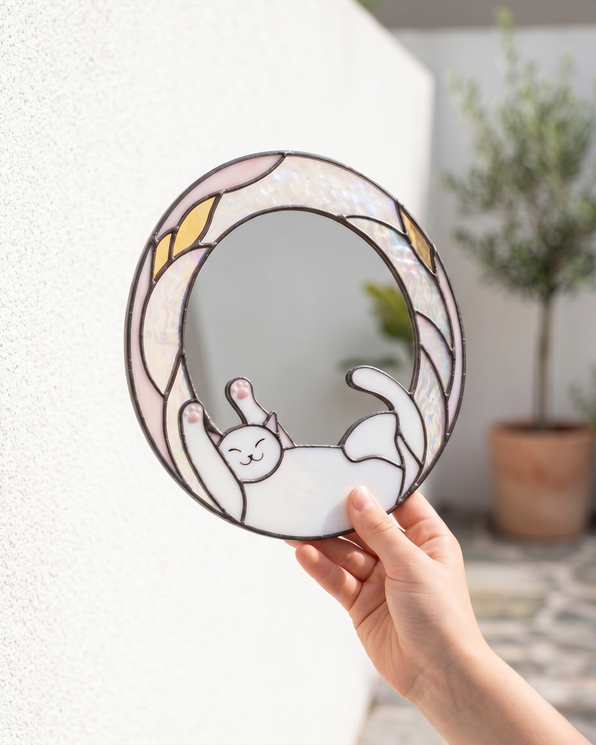 Stained Glass Pink Cat Suncatcher