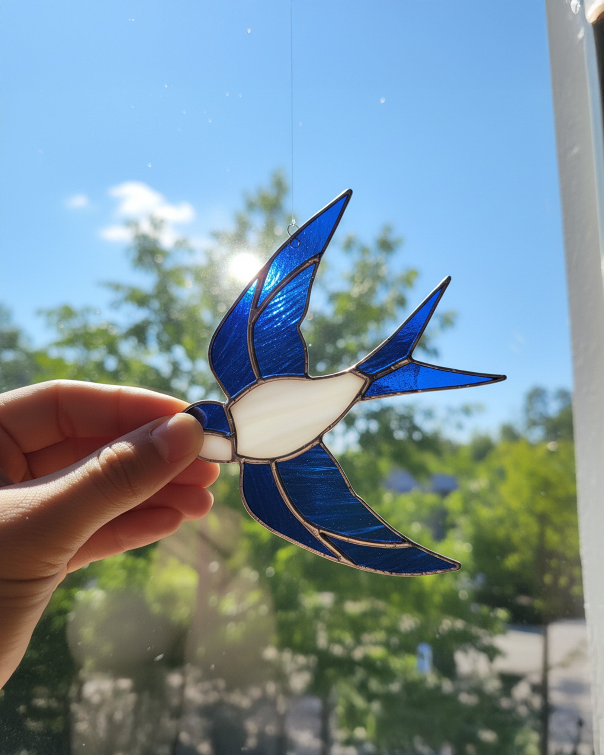 Handcrafted Stained Glass Swallow Bird Suncatcher