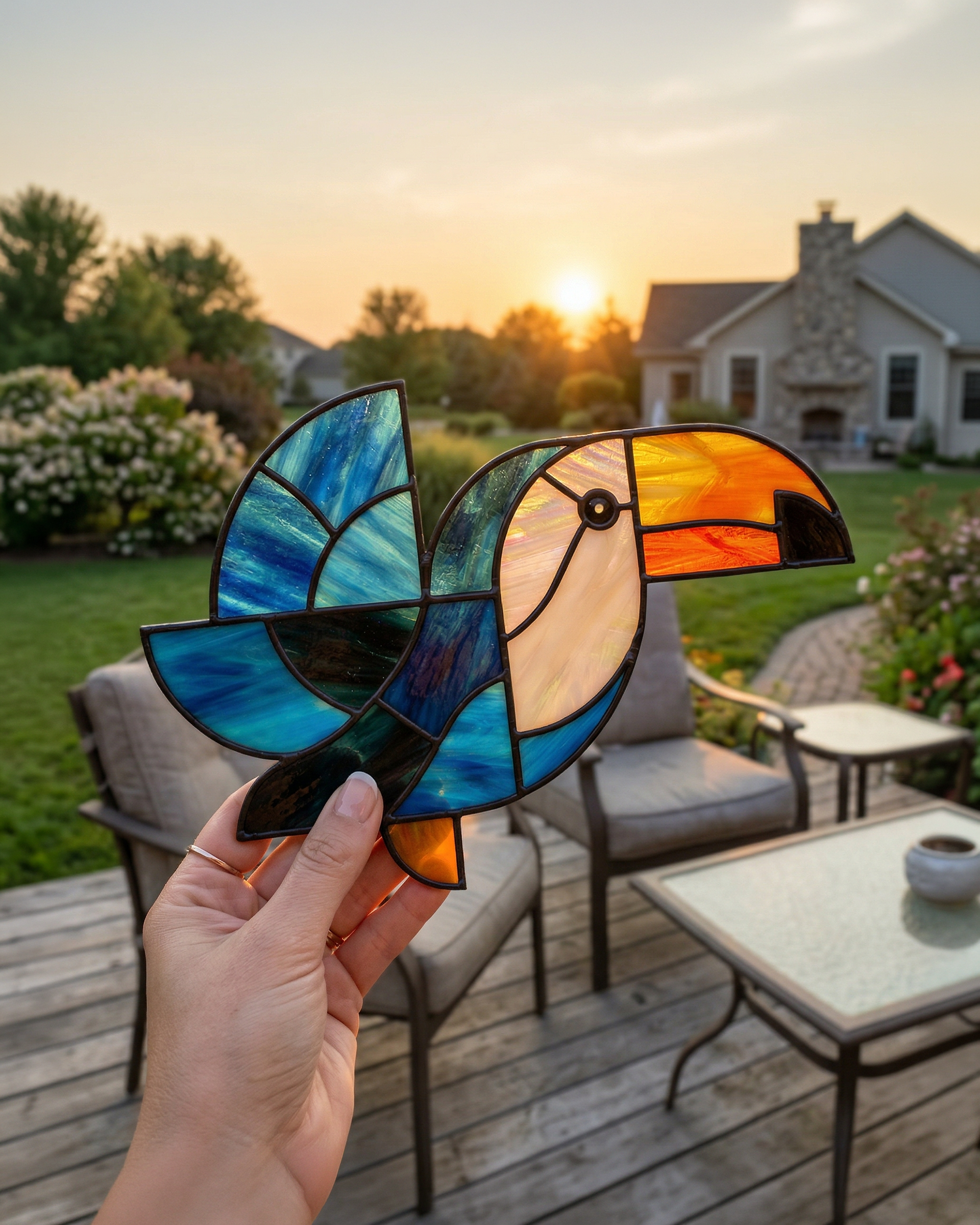 Handcrafted Stained Glass Toucan Bird Suncatcher