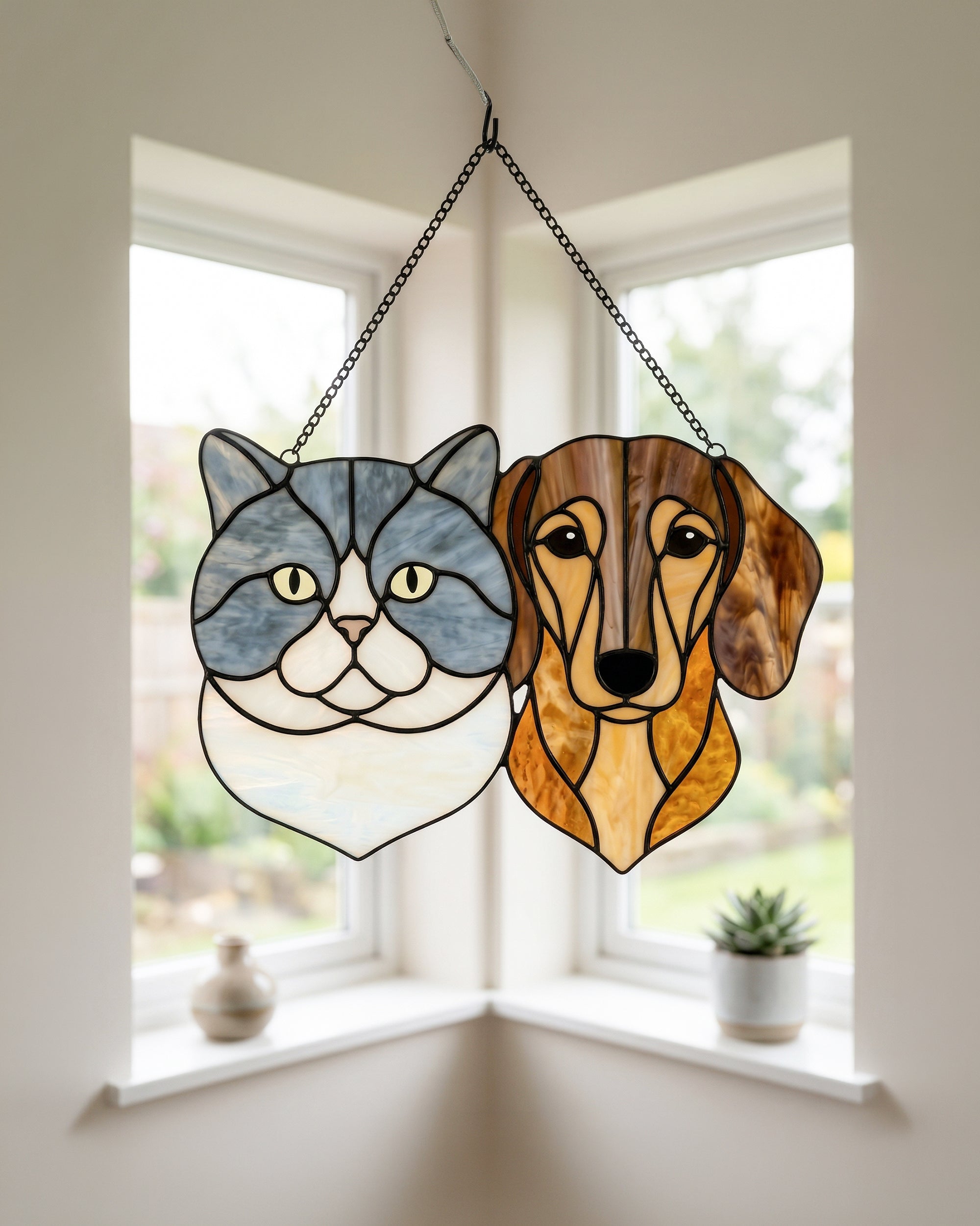 Stained Glass Cat and Dog Suncatcher