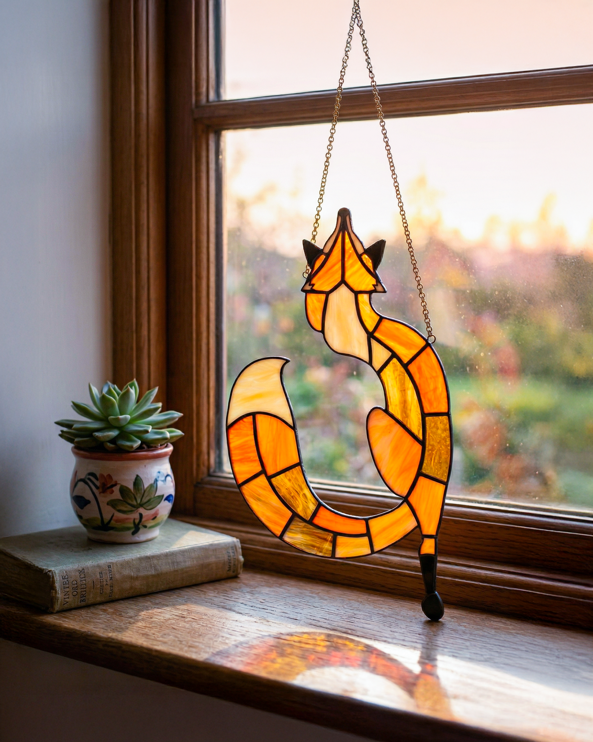 Handcrafted Stained Glass Red Fox Suncatcher