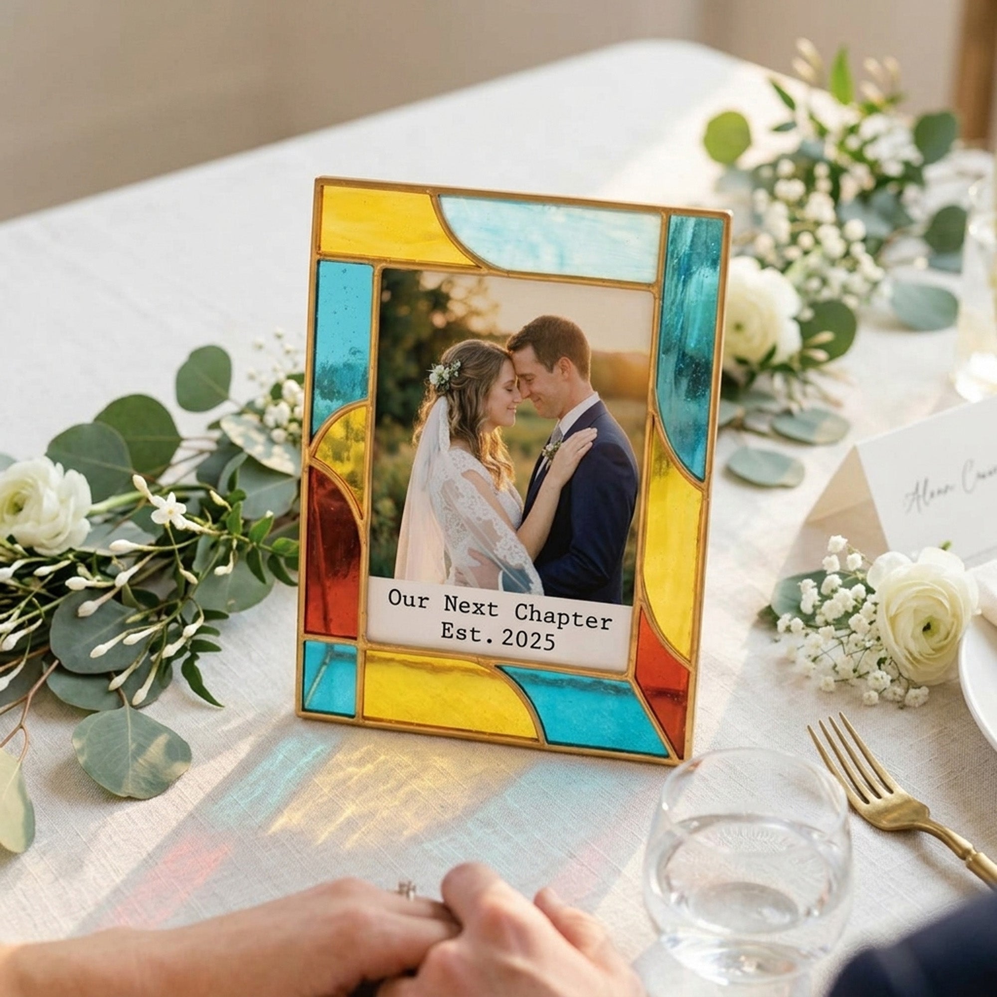 Stained Glass Custom Couple Wedding Photo Frame