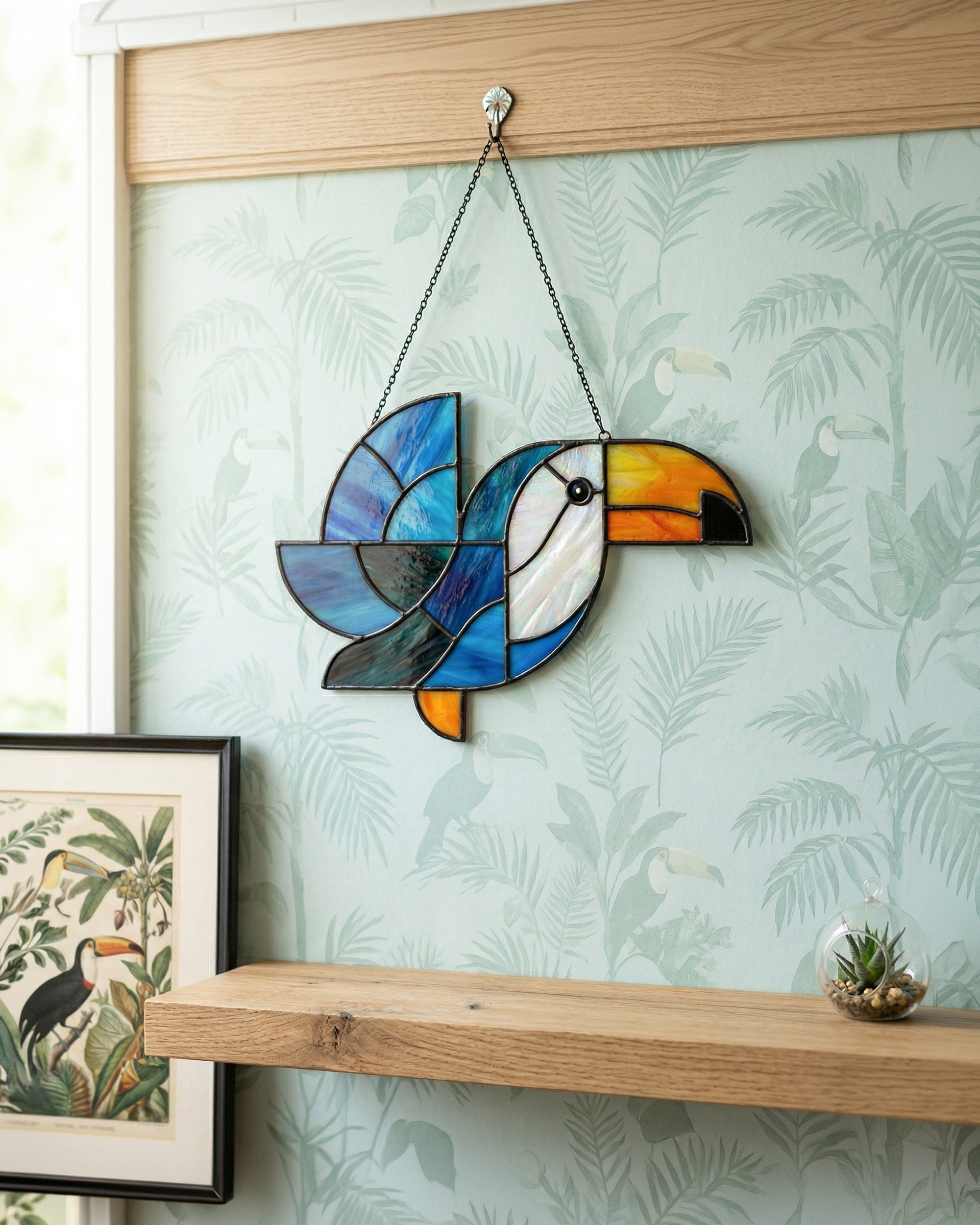 Handcrafted Stained Glass Toucan Bird Suncatcher