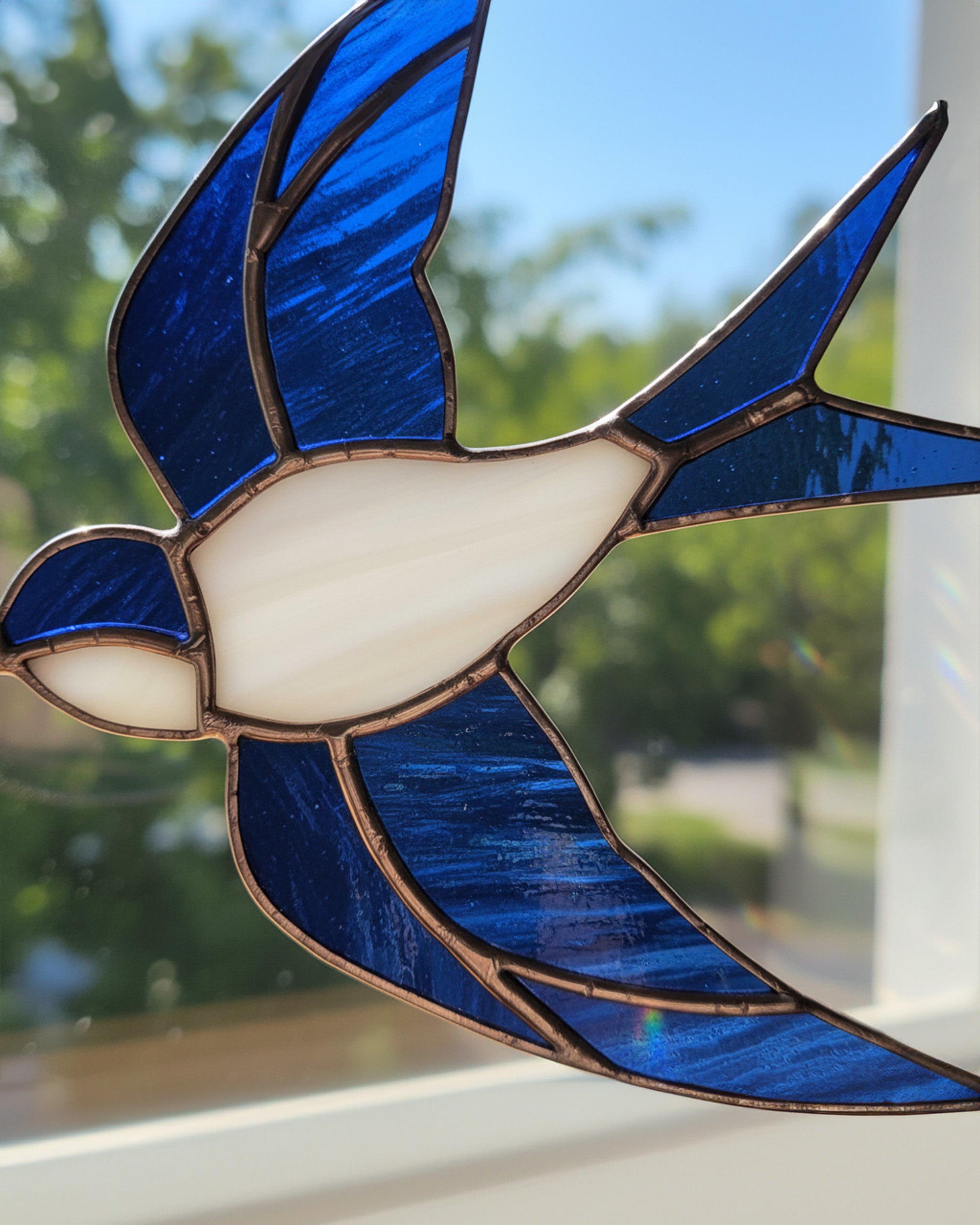 Handcrafted Stained Glass Swallow Bird Suncatcher