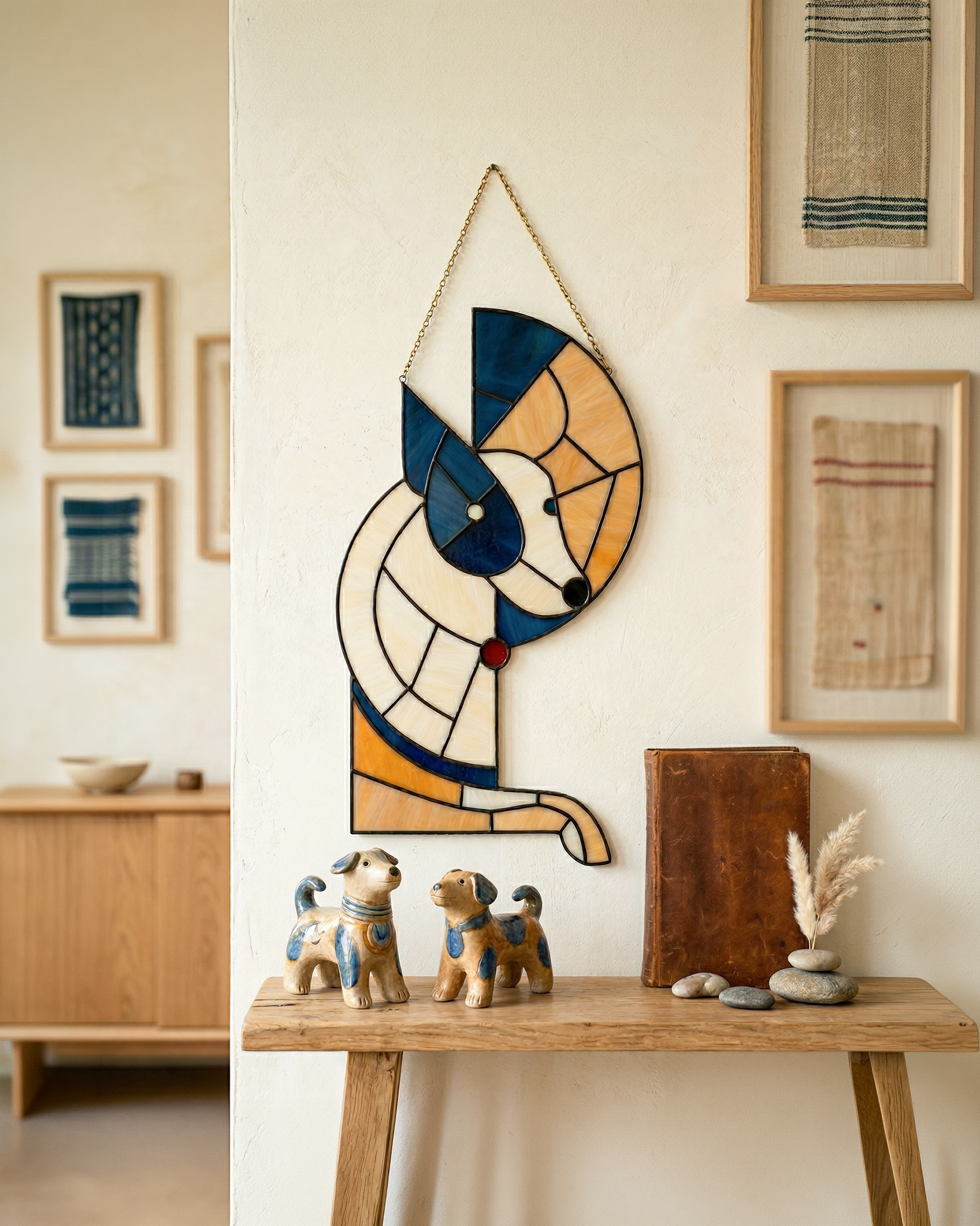 Artistic Geometric Stained Glass Dog Suncatcher