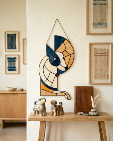 Artistic Geometric Stained Glass Dog Suncatcher
