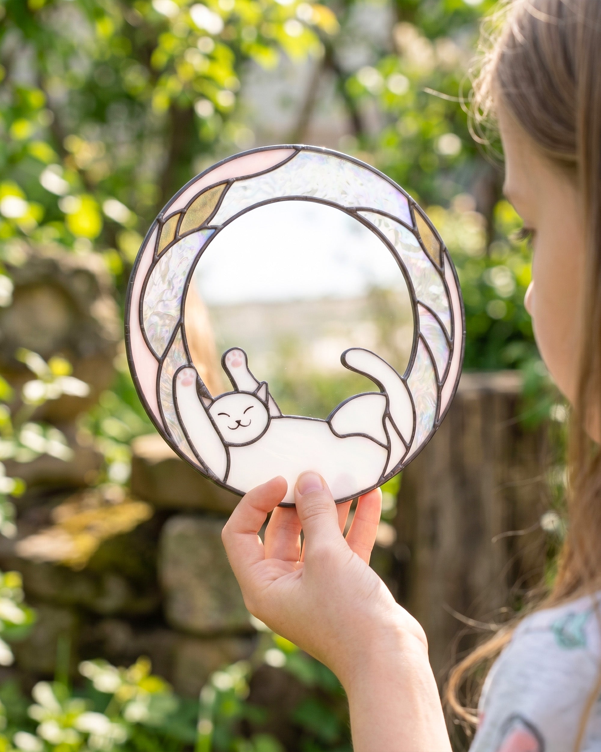 Stained Glass Pink Cat Suncatcher
