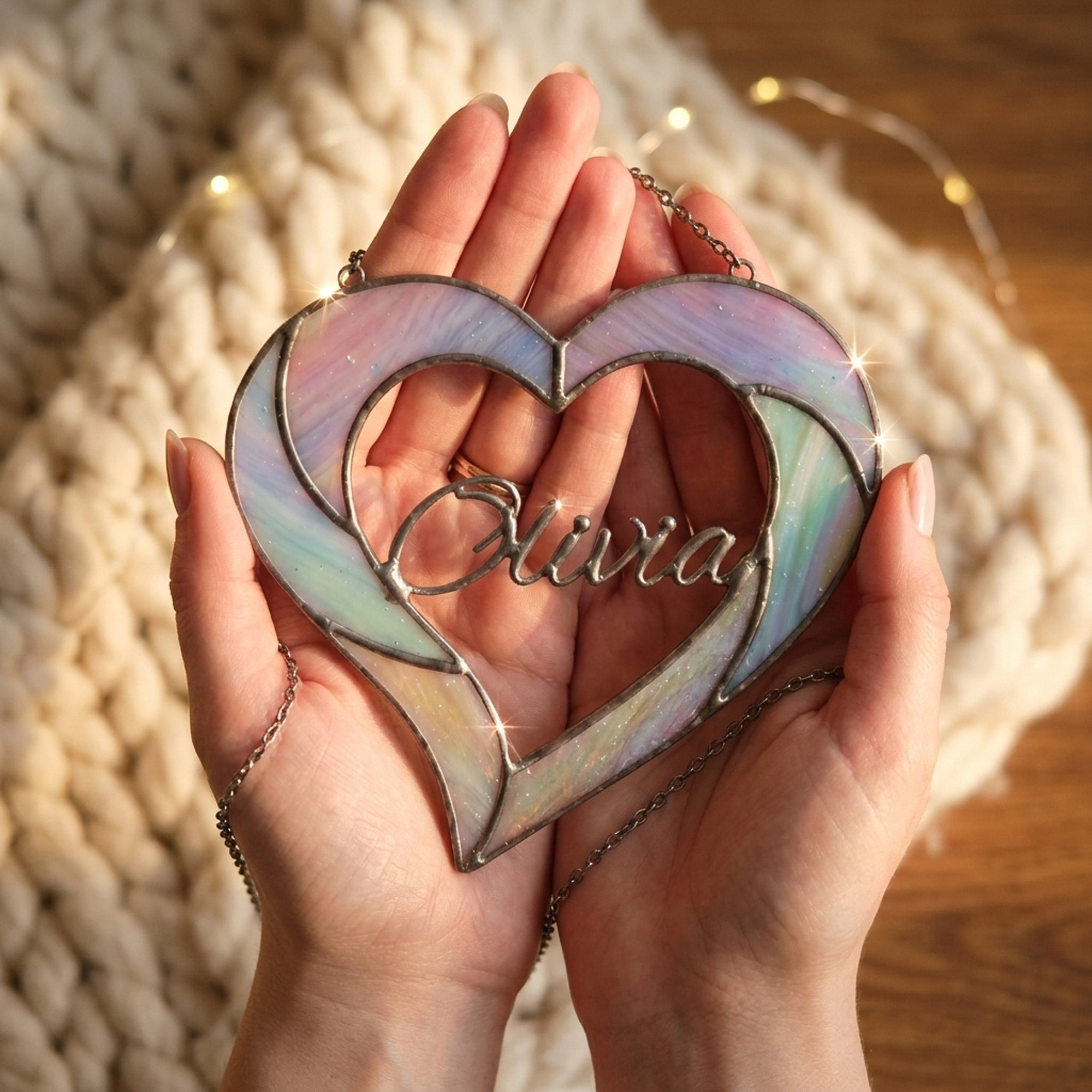 Stained Glass Custom Name Heart Photo Frame