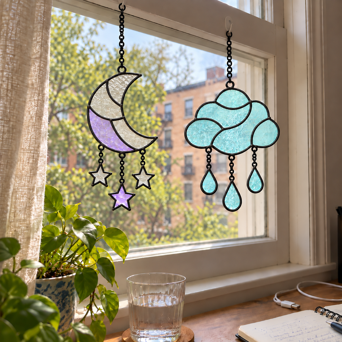 Sun / Moon / Cloud Stained Glass Suncatcher