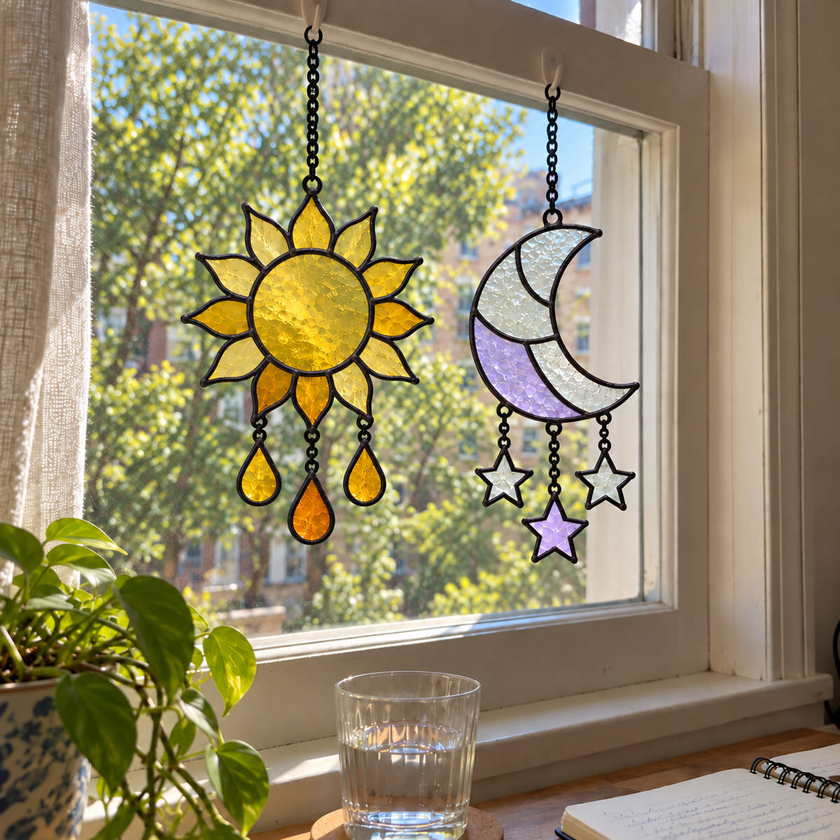 Sun / Moon / Cloud Stained Glass Suncatcher