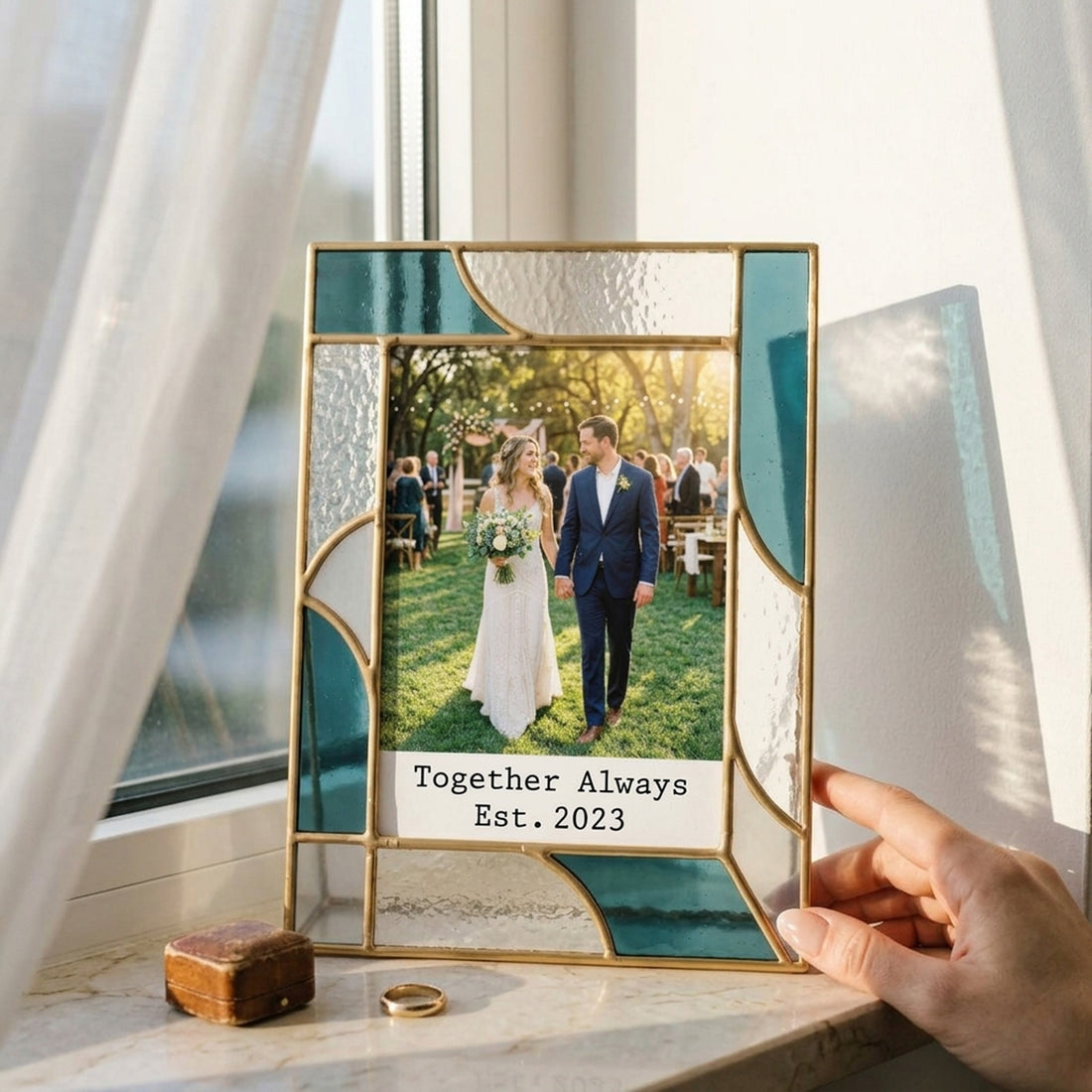 Stained Glass Custom Couple Wedding Photo Frame