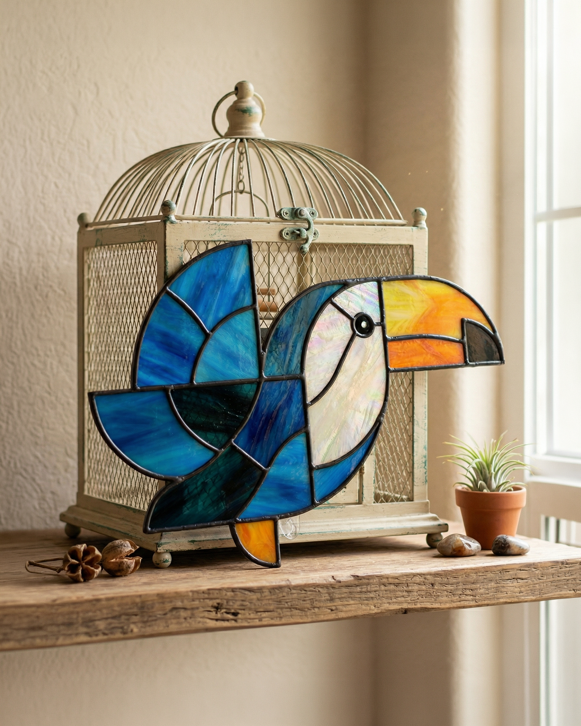 Handcrafted Stained Glass Toucan Bird Suncatcher