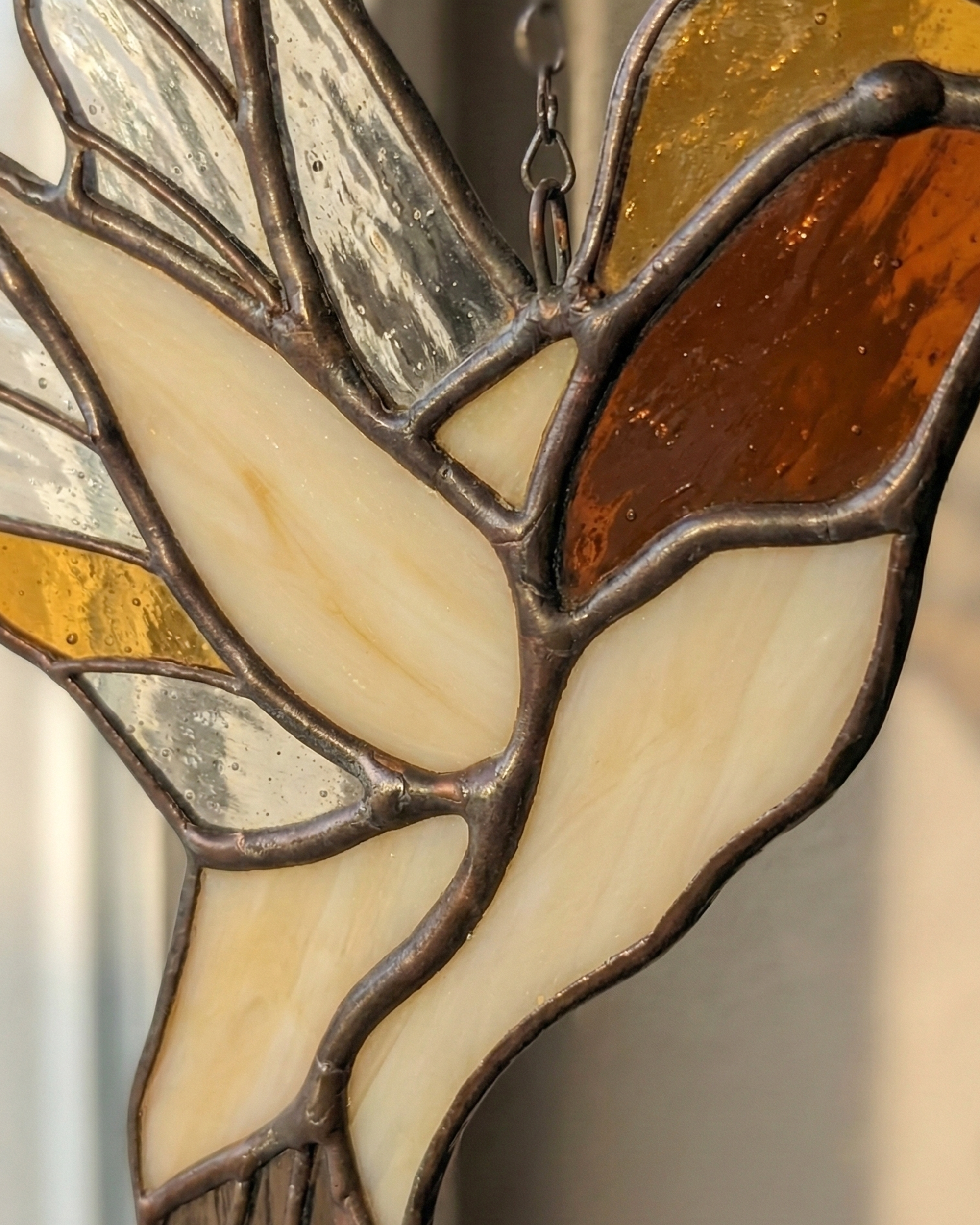 Golden Amber Stained Glass Hummingbird Suncatcher