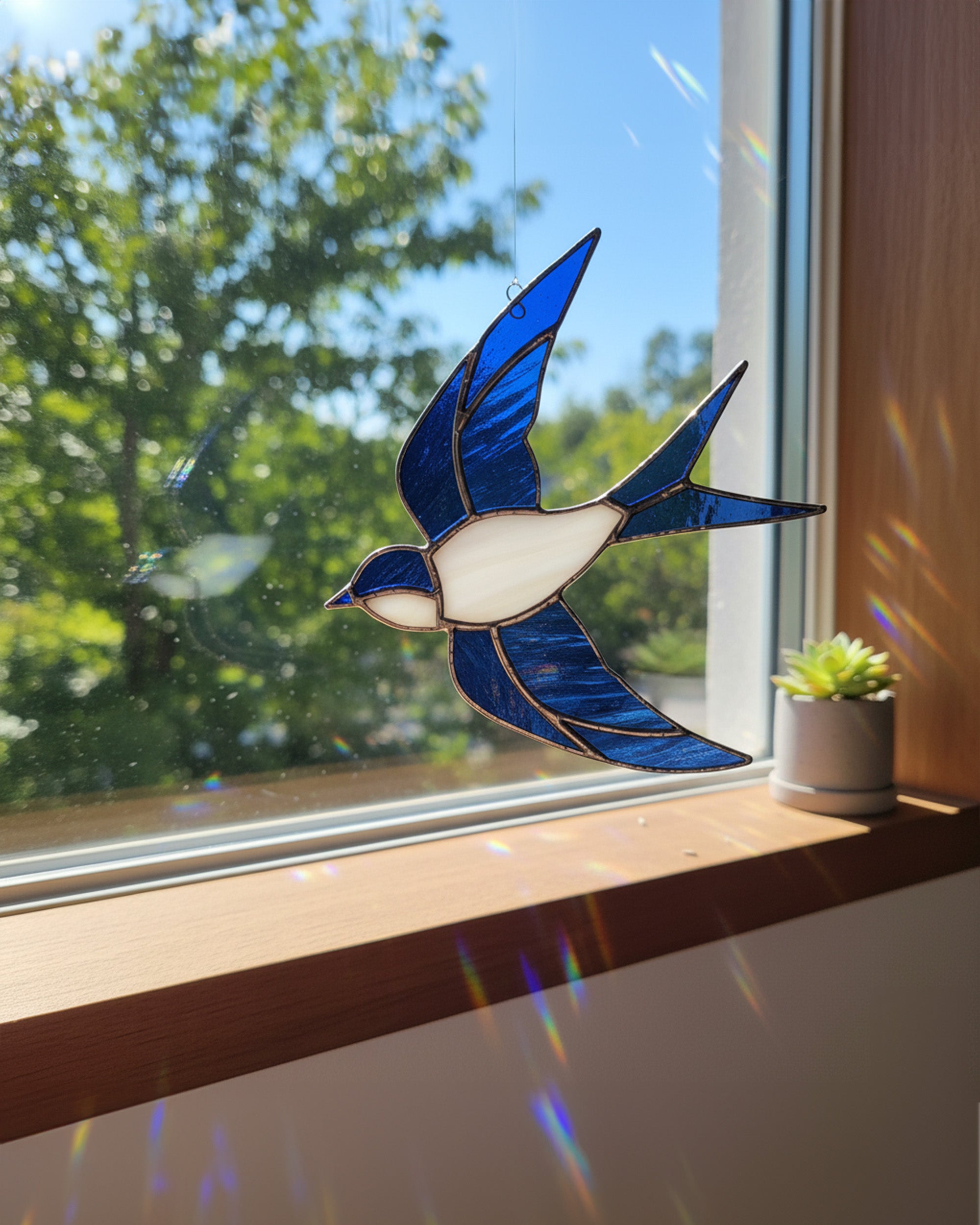 Handcrafted Stained Glass Swallow Bird Suncatcher